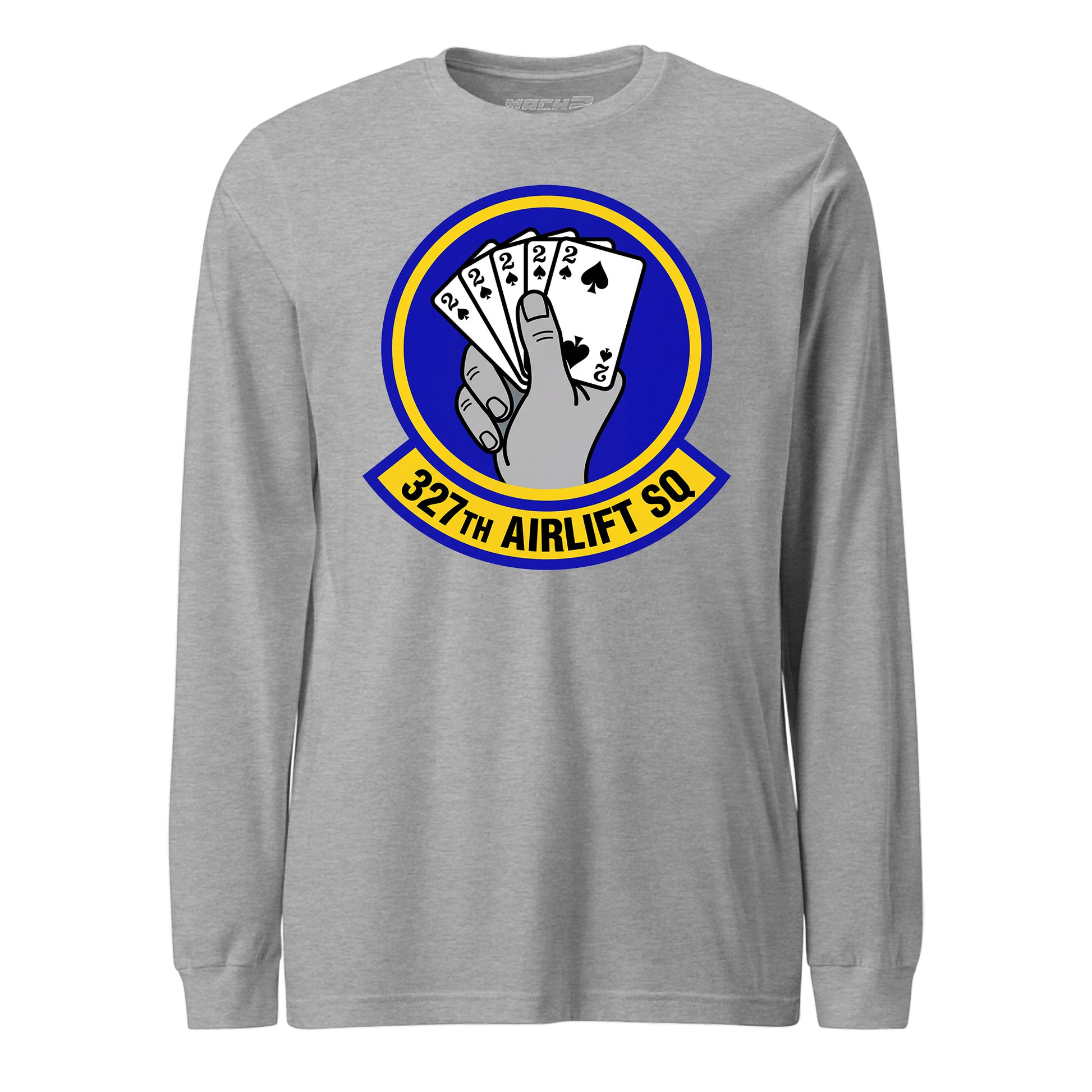 Mach2 Squadron Upload | 327TH AIRLIFT SQUADRON | Long Sleeve | Heather Grey | MACH-LONG-SLEEVE-FRONT-GREY.jpg