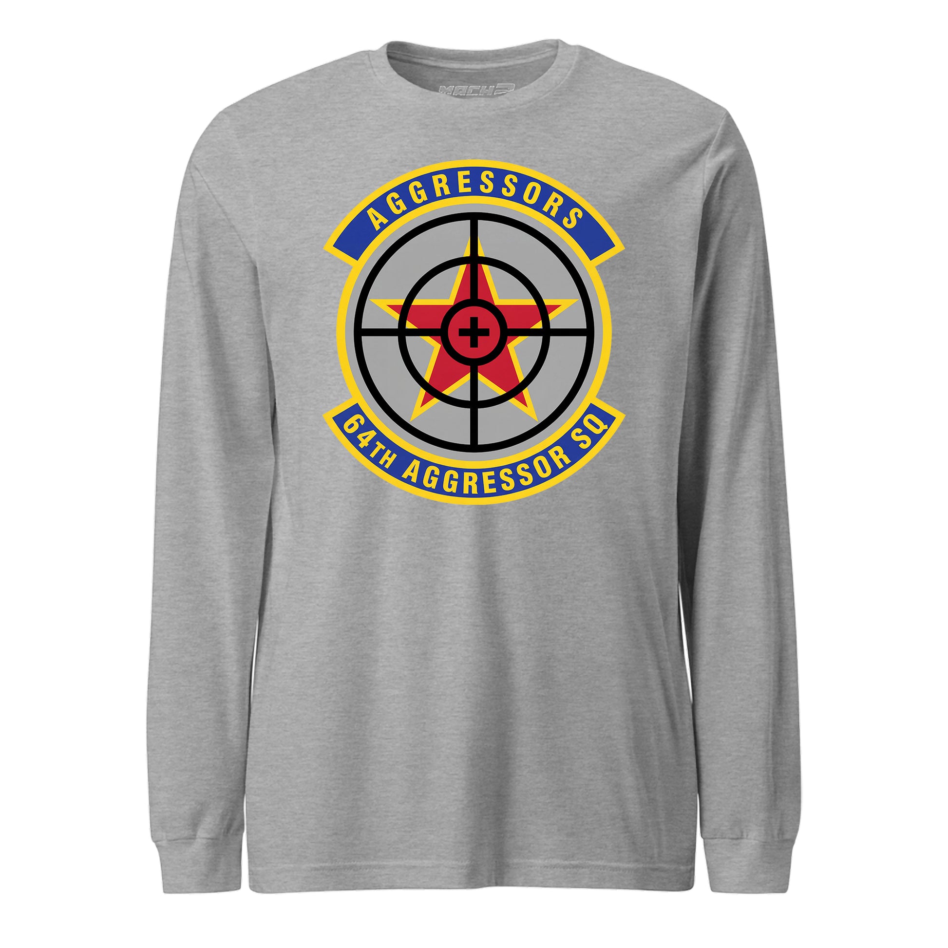 Mach2 Squadron Upload | 64TH AGGRESSOR SQUADRON | Long Sleeve | Heather Grey | MACH-LONG-SLEEVE-FRONT-GREY.jpg