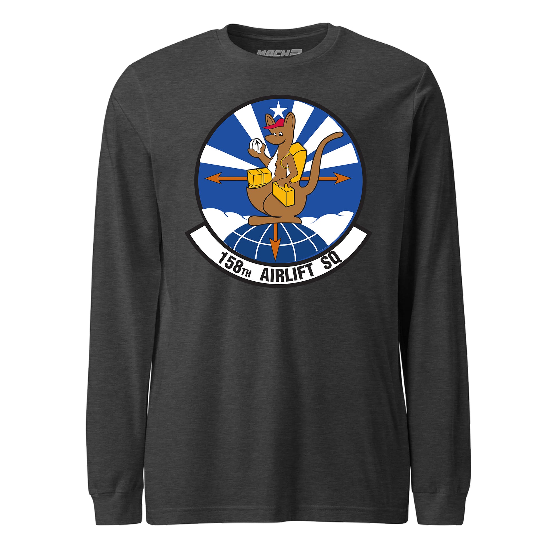 Mach2 Squadron Upload | 158TH AIRLIFT SQUADRON | Long Sleeve | Charcoal Heather | MACH-LONG-SLEEVE-FRONT-CHARCOAL.jpg