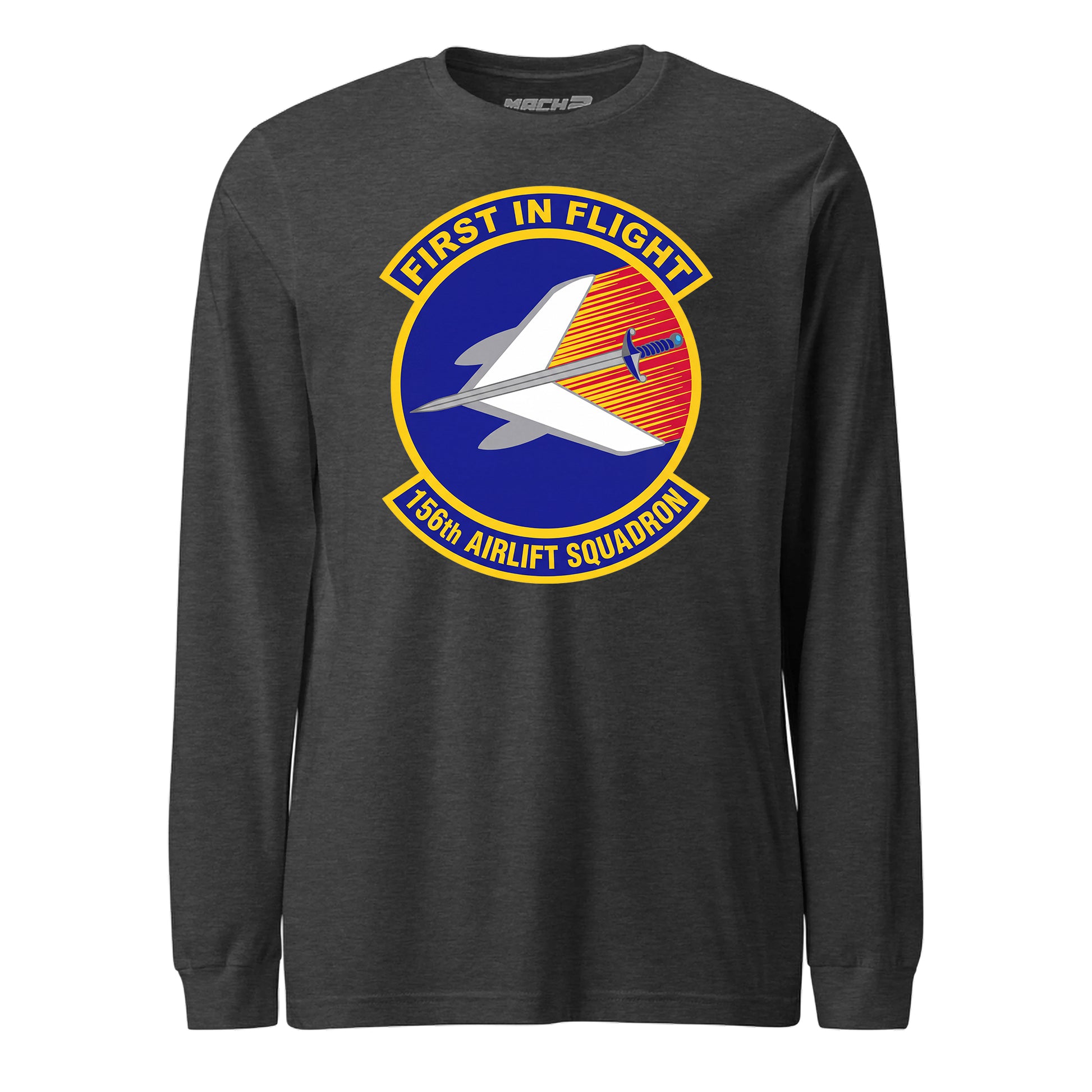 Mach2 Squadron Upload | 156TH AIRLIFT SQUADRON | Long Sleeve | Charcoal Heather | MACH-LONG-SLEEVE-FRONT-CHARCOAL.jpg