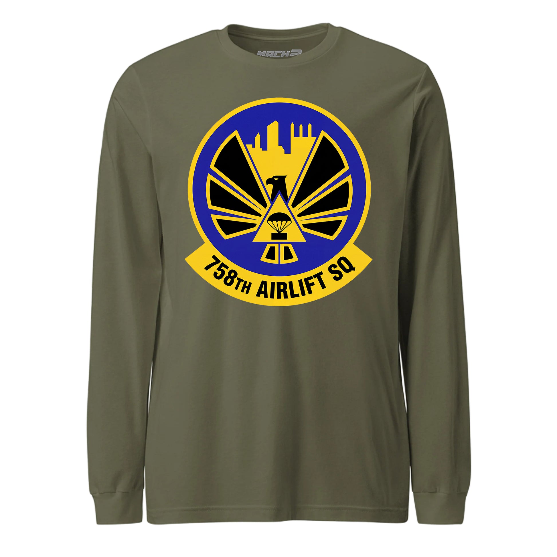Mach2 Squadron Upload | 758TH AIRLIFT SQUADRON | Long Sleeve | OD Green | MACH-LONG-SLEEVE-FRONT-OD.jpg