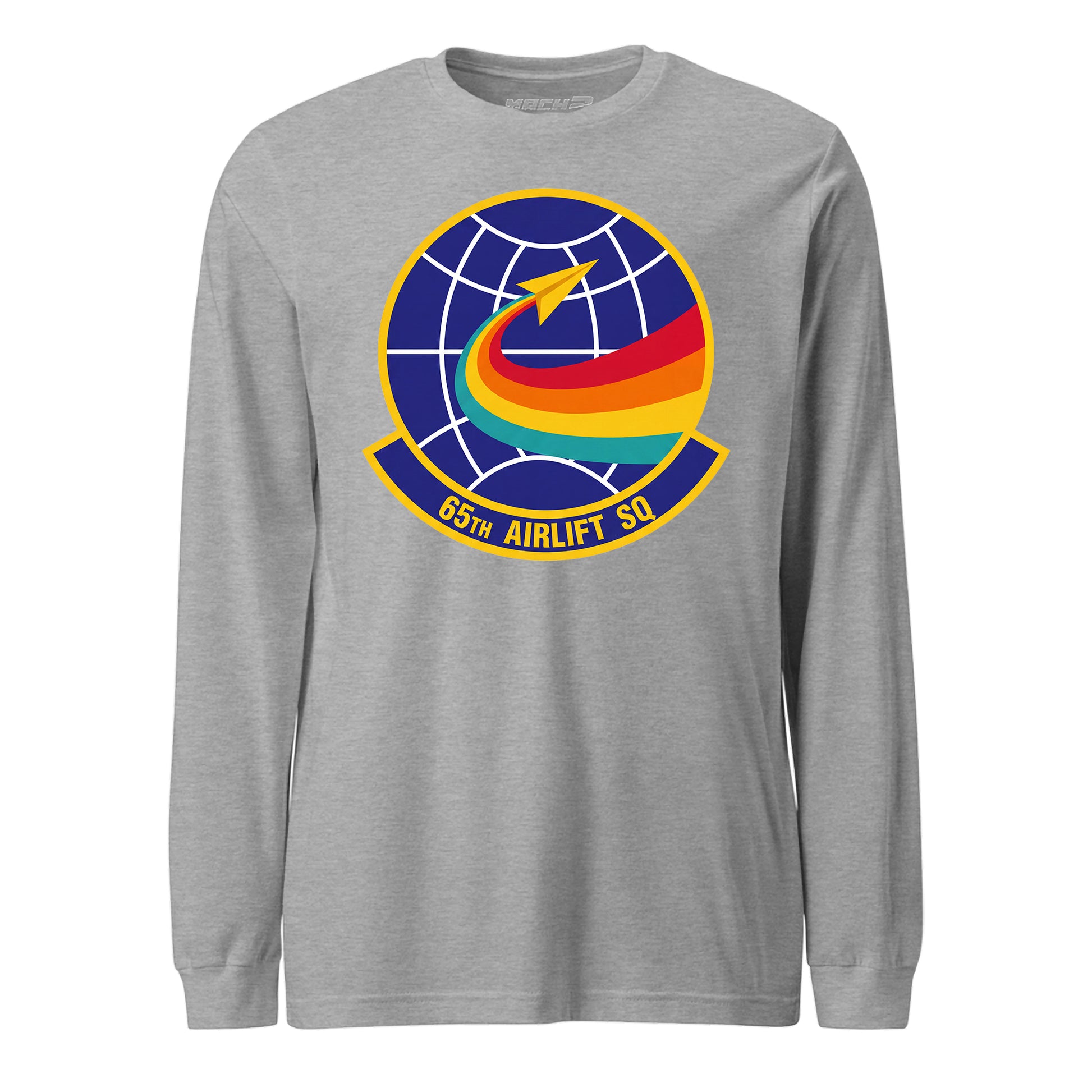 Mach2 Squadron Upload | 65TH AIRLIFT SQUADRON | Long Sleeve | Heather Grey | MACH-LONG-SLEEVE-FRONT-GREY.jpg