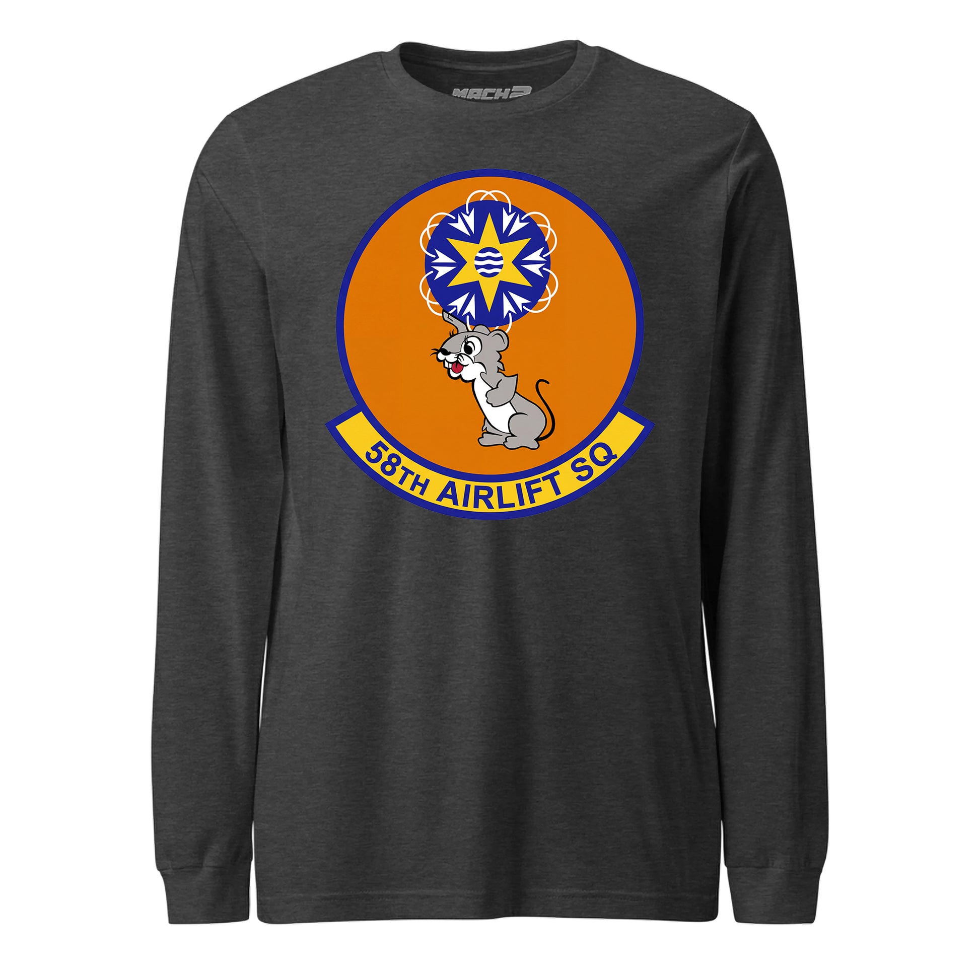 Mach2 Squadron Upload | 58TH AIRLIFT SQUADRON | Long Sleeve | Charcoal Heather | MACH-LONG-SLEEVE-FRONT-CHARCOAL.jpg