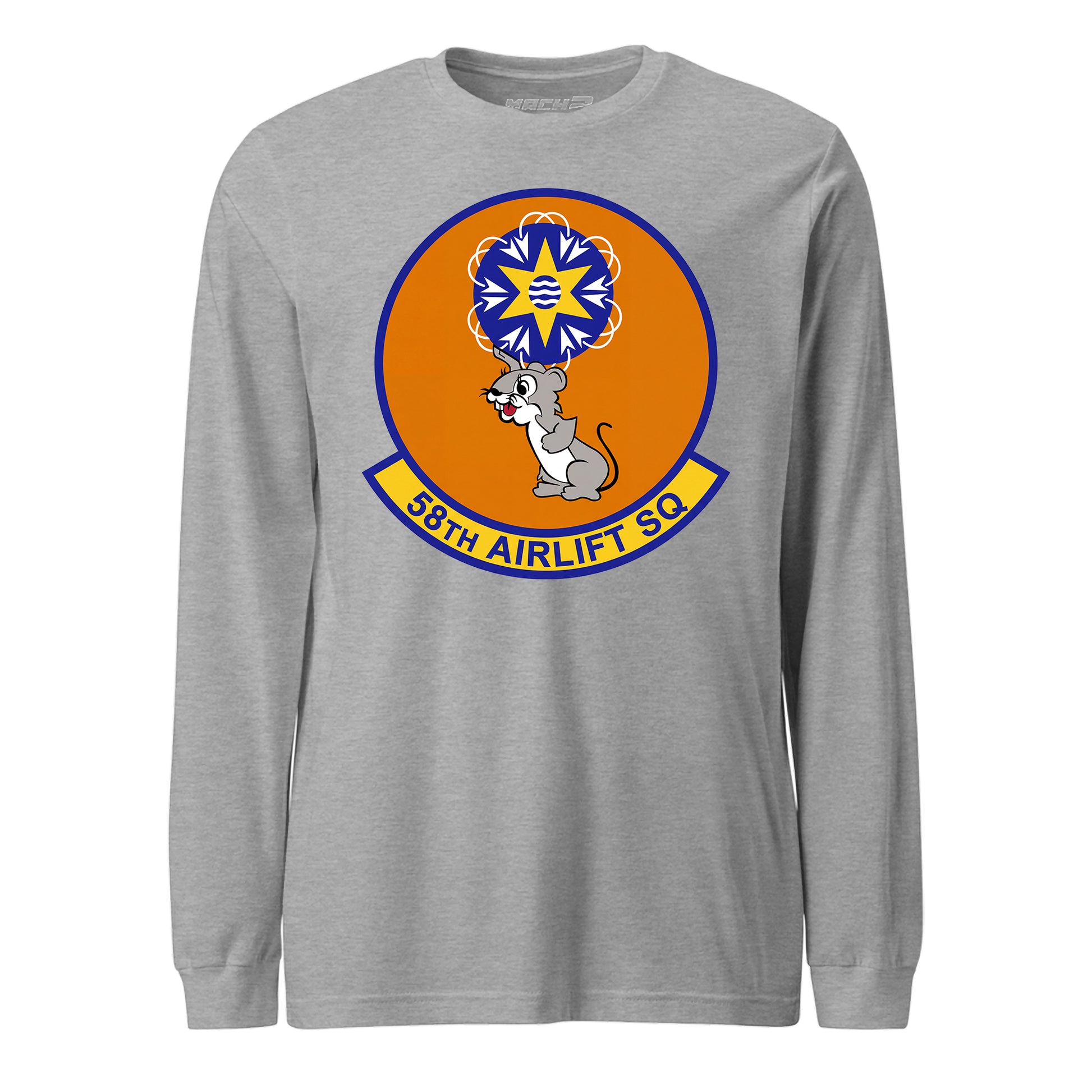 Mach2 Squadron Upload | 58TH AIRLIFT SQUADRON | Long Sleeve | Heather Grey | MACH-LONG-SLEEVE-FRONT-GREY.jpg