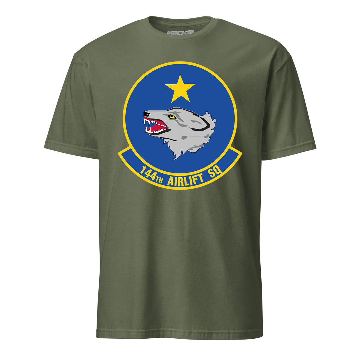 Mach2 Squadron Upload | 144TH AIRLIFT SQUADRON | T-Shirt | OD Green | MACH-SHORT-SLEEVE-FRONT-OD.jpg
