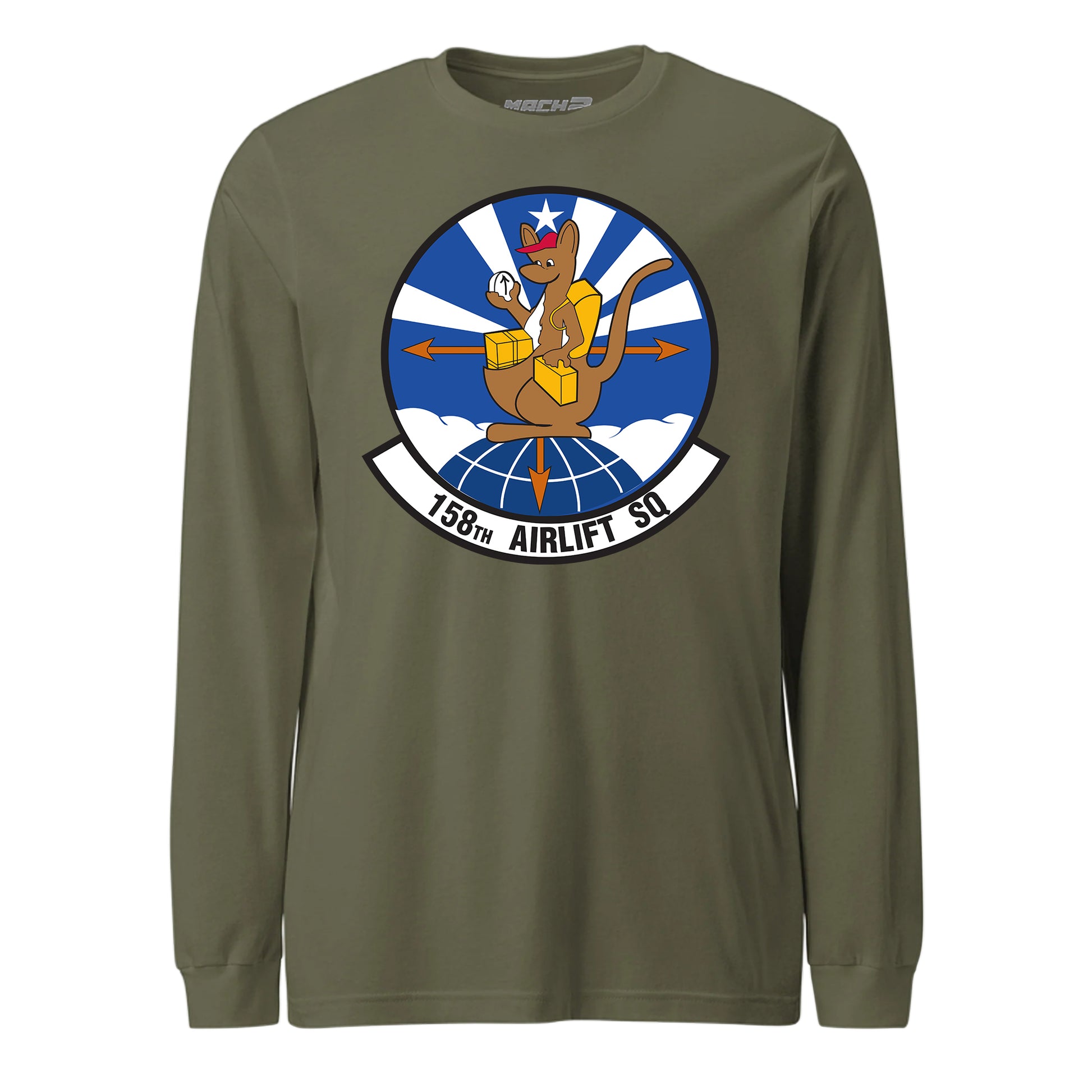Mach2 Squadron Upload | 158TH AIRLIFT SQUADRON | Long Sleeve | OD Green | MACH-LONG-SLEEVE-FRONT-OD.jpg