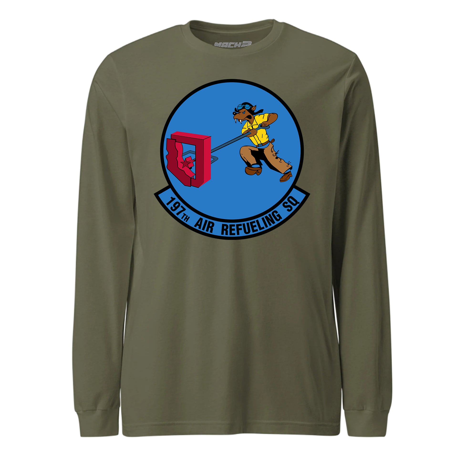 Mach2 Squadron Upload | 197TH AIR REFUELING SQUADRON | Long Sleeve | OD Green | MACH-LONG-SLEEVE-FRONT-OD.jpg