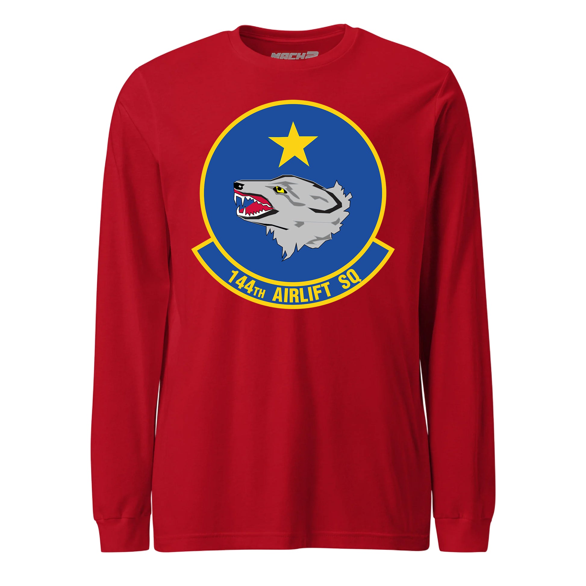 Mach2 Squadron Upload | 144TH AIRLIFT SQUADRON | Long Sleeve | Red | MACH-LONG-SLEEVE-FRONT-RED.jpg