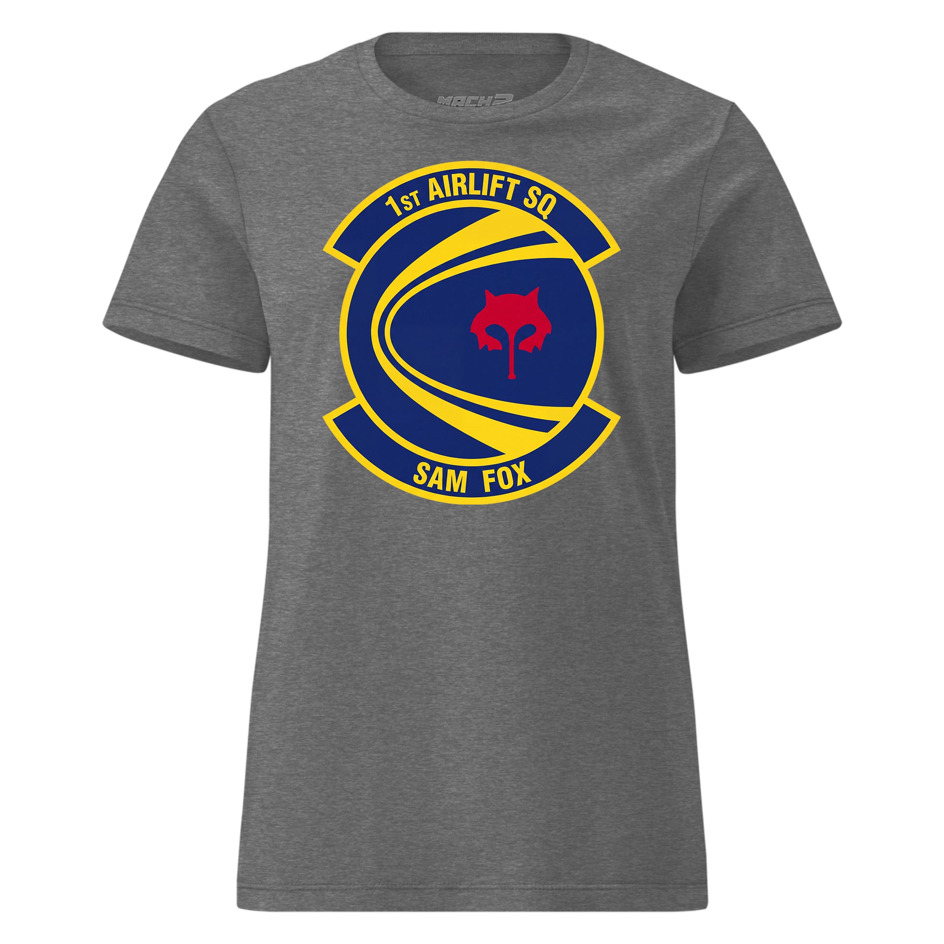 Mach2 Squadron Upload | 1ST AIRLIFT SQUADRON | Womens | Charcoal Heather | MACH-WOMENS-FRONT-CHARCOAL.jpg