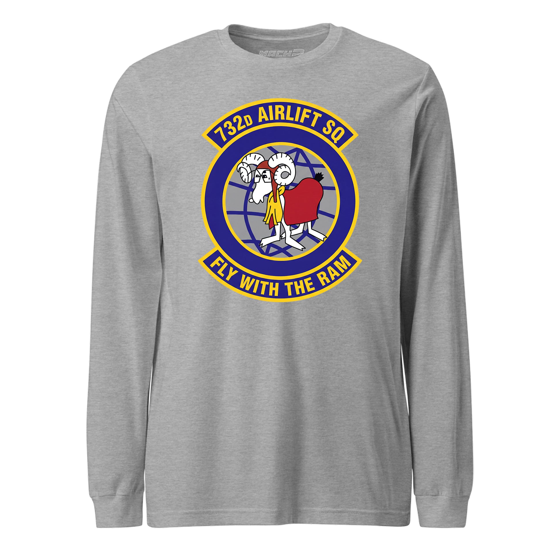 Mach2 Squadron Upload | 732ND AIRLIFT SQUADRON | Long Sleeve | Heather Grey | MACH-LONG-SLEEVE-FRONT-GREY.jpg