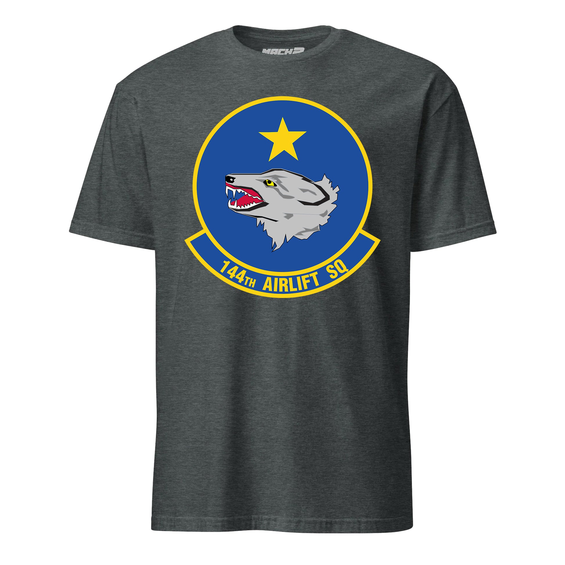 Mach2 Squadron Upload | 144TH AIRLIFT SQUADRON | T-Shirt | Charcoal Heather | MACH-SHORT-SLEEVE-FRONT-CHARCOAL.jpg
