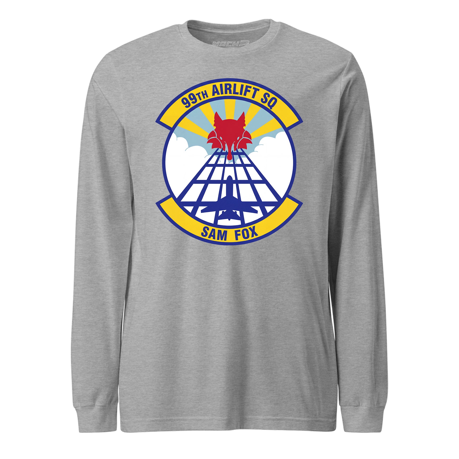 Mach2 Squadron Upload | 99TH AIRLIFT SQUADRON | Long Sleeve | Heather Grey | MACH-LONG-SLEEVE-FRONT-GREY.jpg