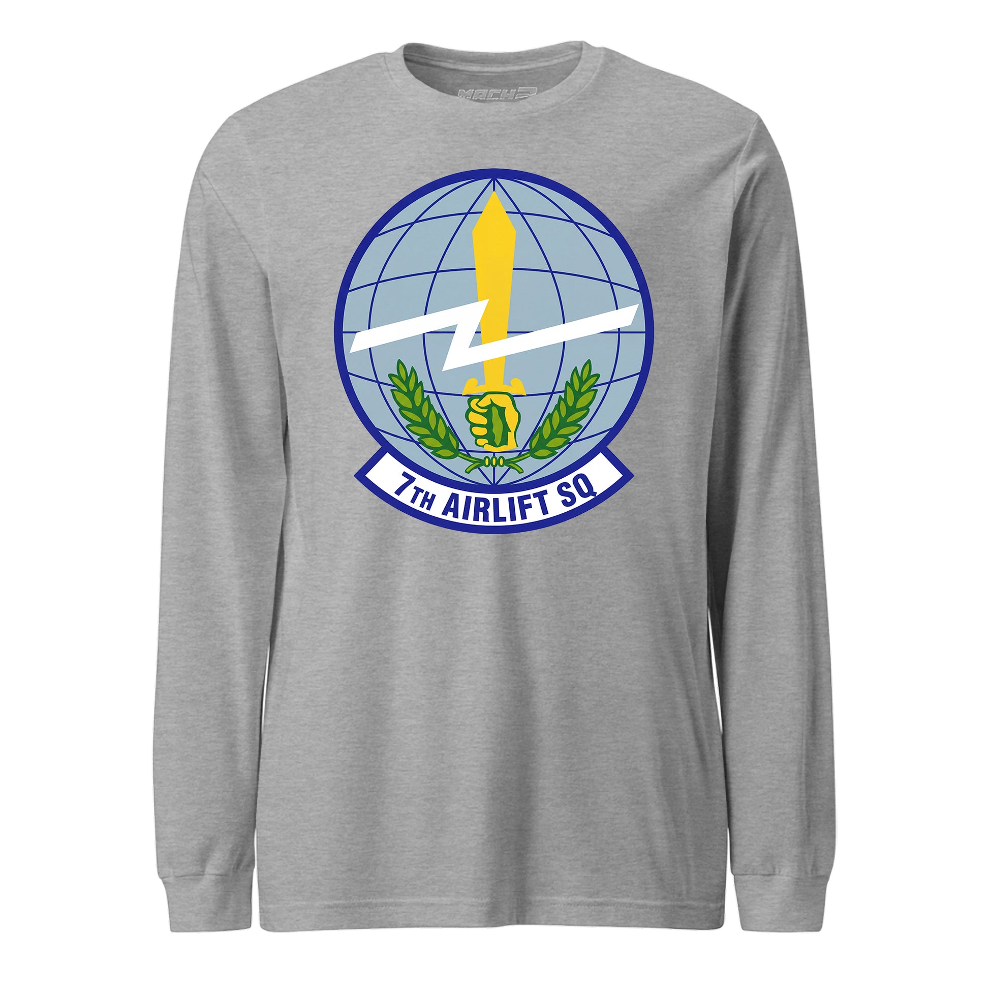 Mach2 Squadron Upload | 7TH AIRLIFT SQUADRON | Long Sleeve | Heather Grey | MACH-LONG-SLEEVE-FRONT-GREY.jpg