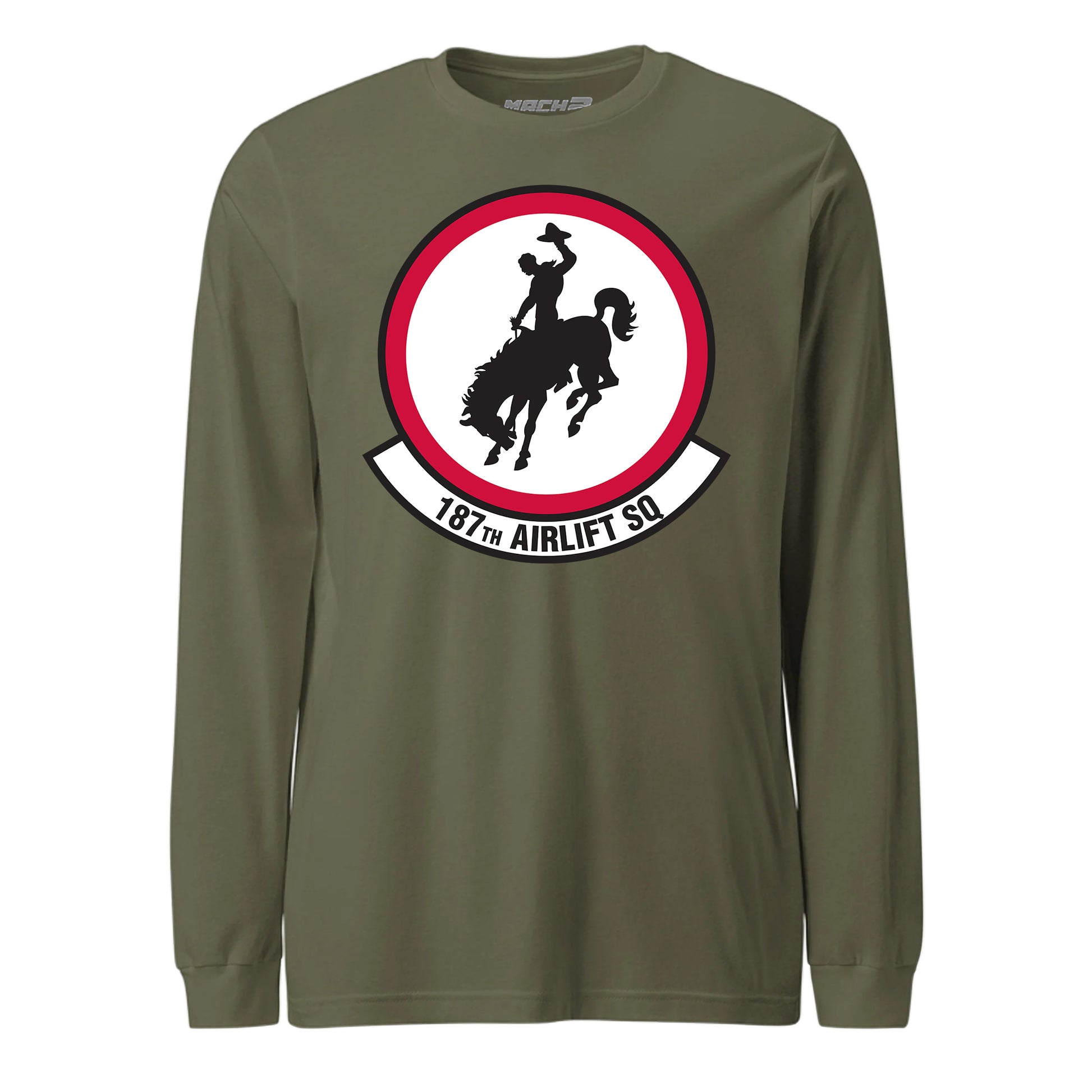 Mach2 Squadron Upload | 187TH AIRLIFT SQUADRON | Long Sleeve | OD Green | MACH-LONG-SLEEVE-FRONT-OD.jpg