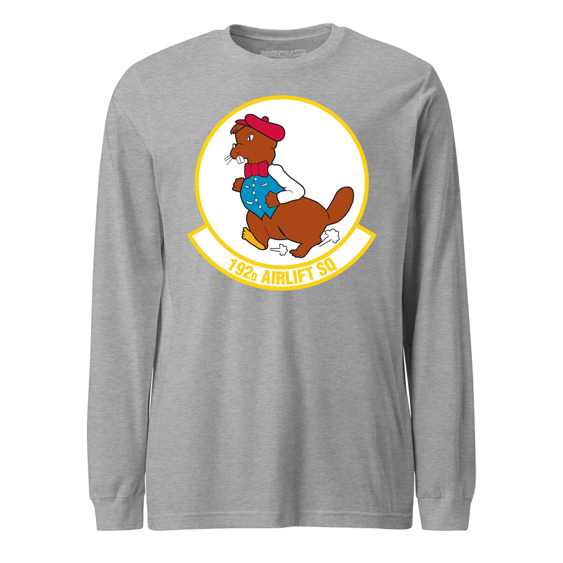 Mach2 Squadron Upload | 192ND AIRLIFT SQUADRON | Long Sleeve | Heather Grey | MACH-LONG-SLEEVE-FRONT-GREY.jpg