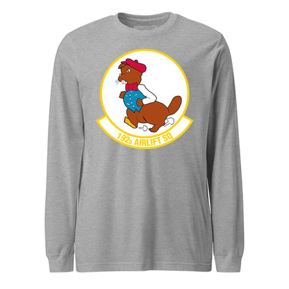 Mach2 Squadron Upload | 192ND AIRLIFT SQUADRON | Long Sleeve | Heather Grey | MACH-LONG-SLEEVE-FRONT-GREY.jpg