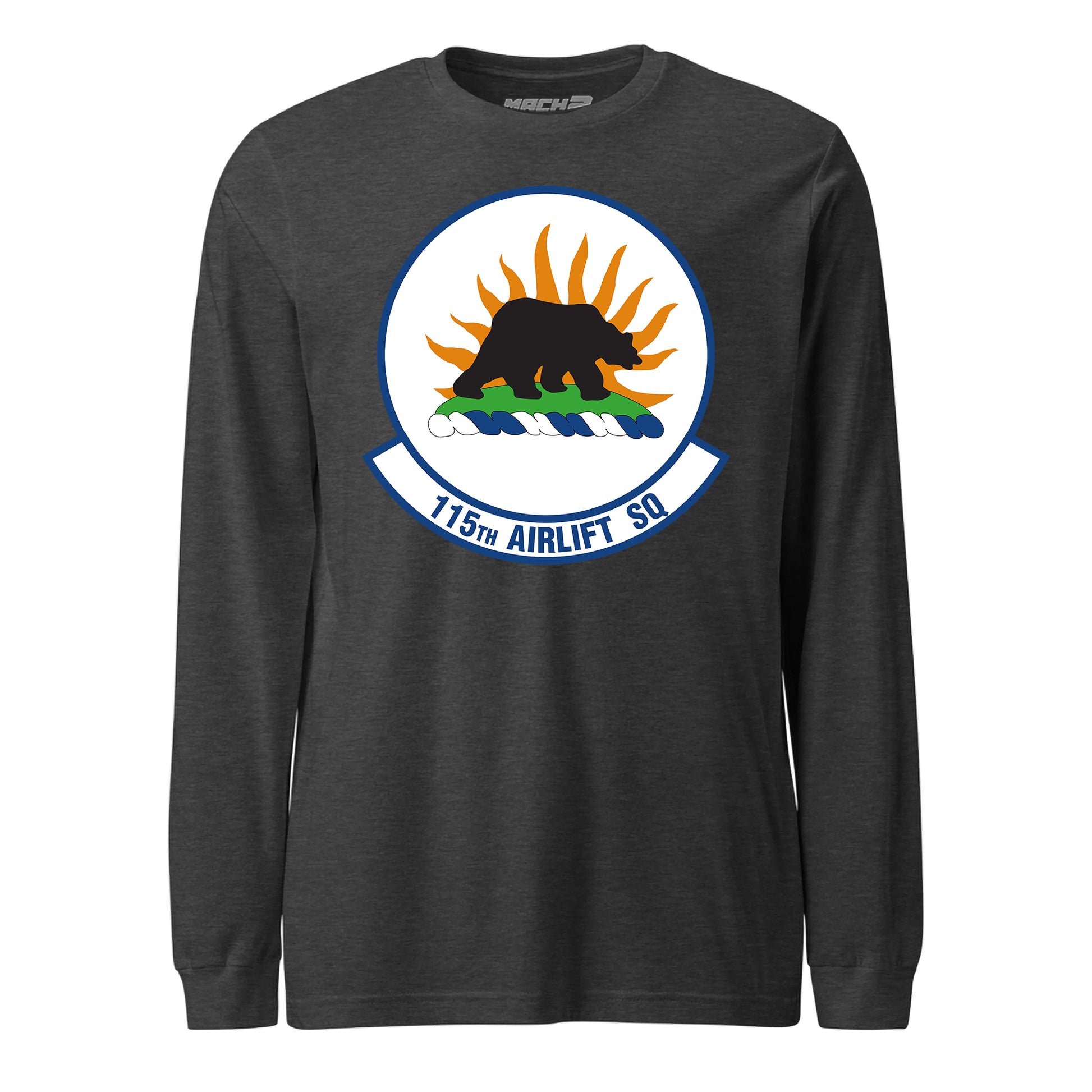 Mach2 Squadron Upload | 115TH AIRLIFT SQUADRON | Long Sleeve | Charcoal Heather | MACH-LONG-SLEEVE-FRONT-CHARCOAL.jpg