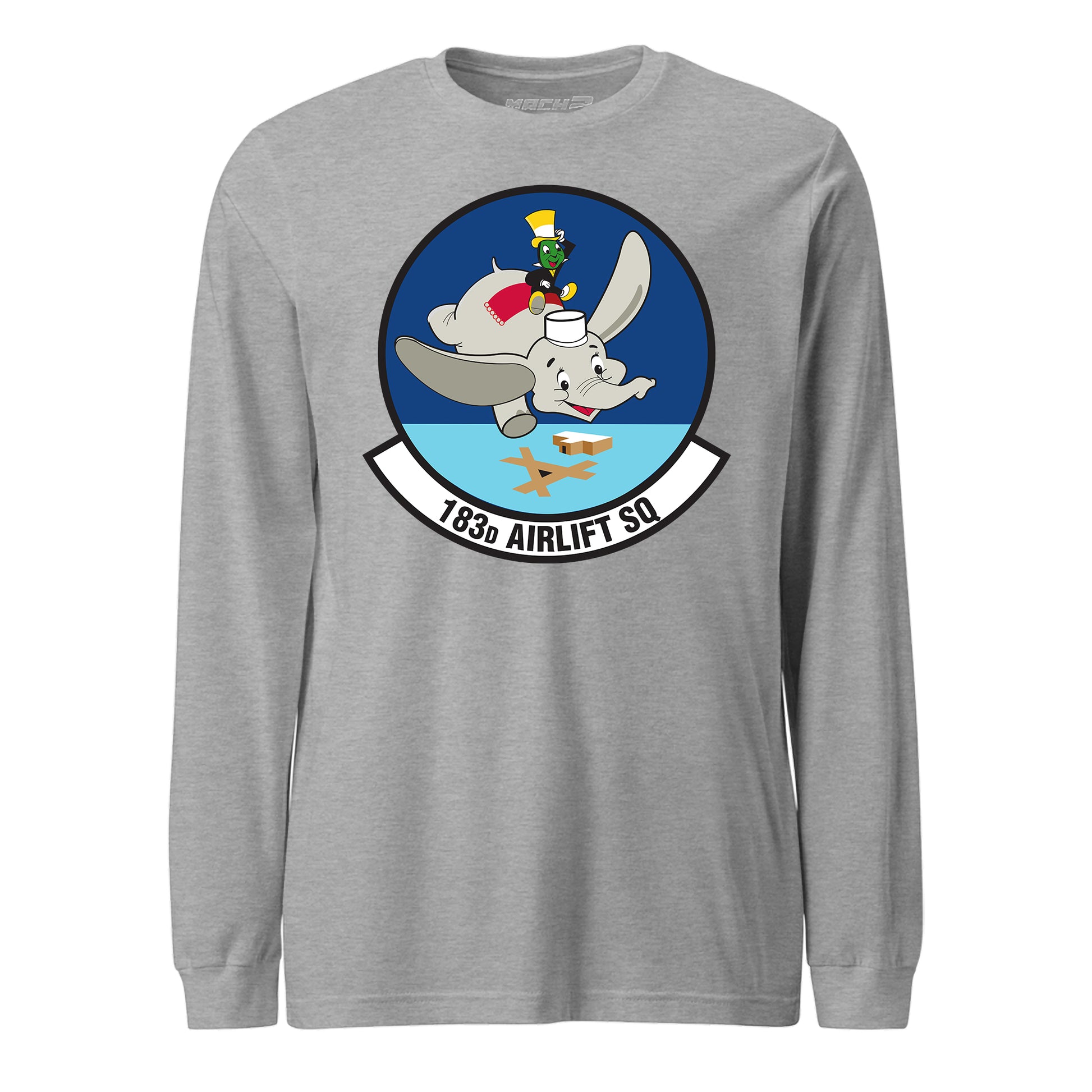 Mach2 Squadron Upload | 183RD AIRLIFT SQUADRON | Long Sleeve | Heather Grey | MACH-LONG-SLEEVE-FRONT-GREY.jpg