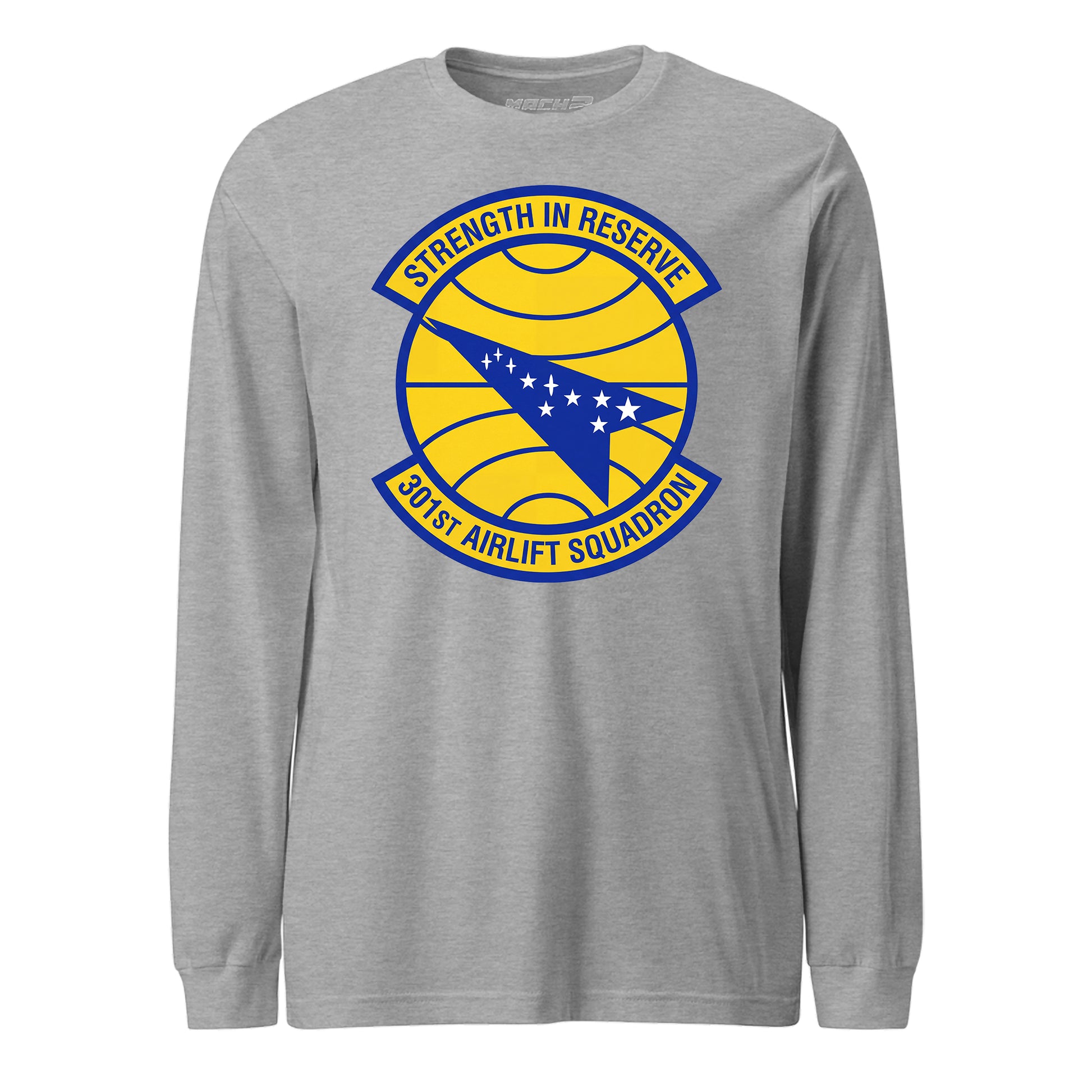 Mach2 Squadron Upload | 301ST AIRLIFT SQUADRON | Long Sleeve | Heather Grey | MACH-LONG-SLEEVE-FRONT-GREY.jpg