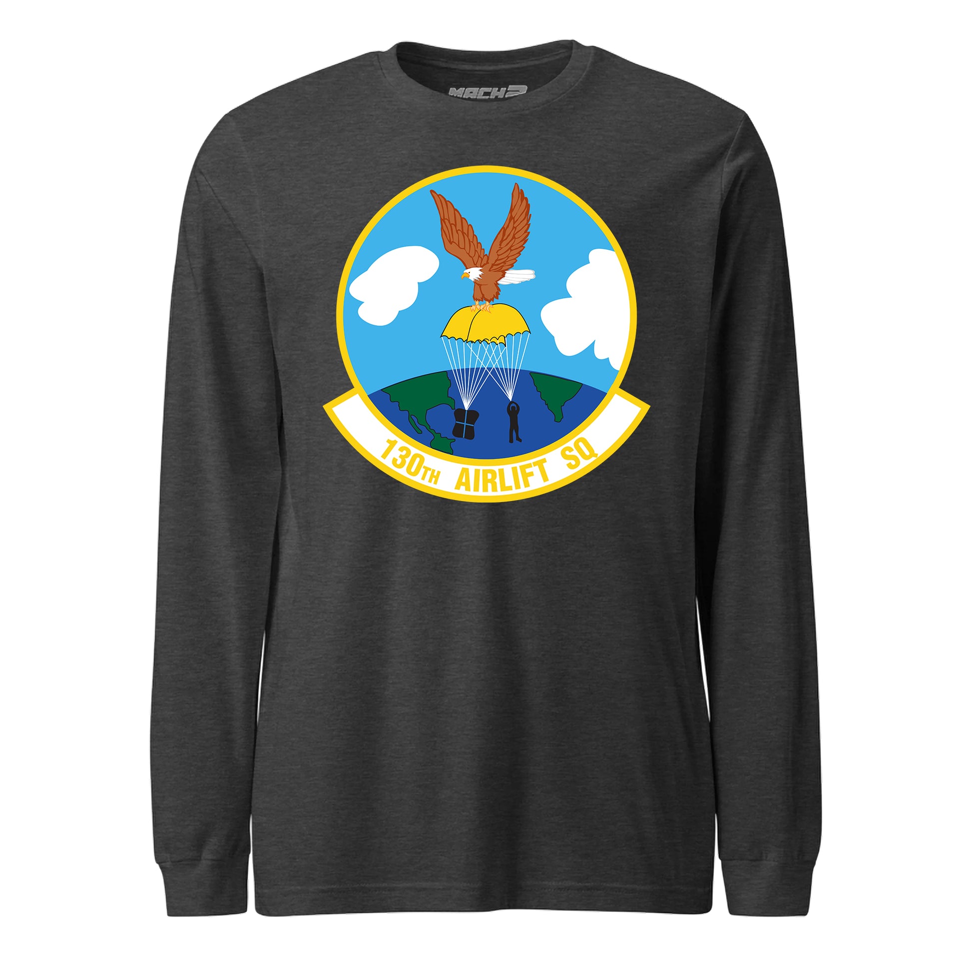 Mach2 Squadron Upload | 130TH AIRLIFT SQUADRON | Long Sleeve | Charcoal Heather | MACH-LONG-SLEEVE-FRONT-CHARCOAL.jpg