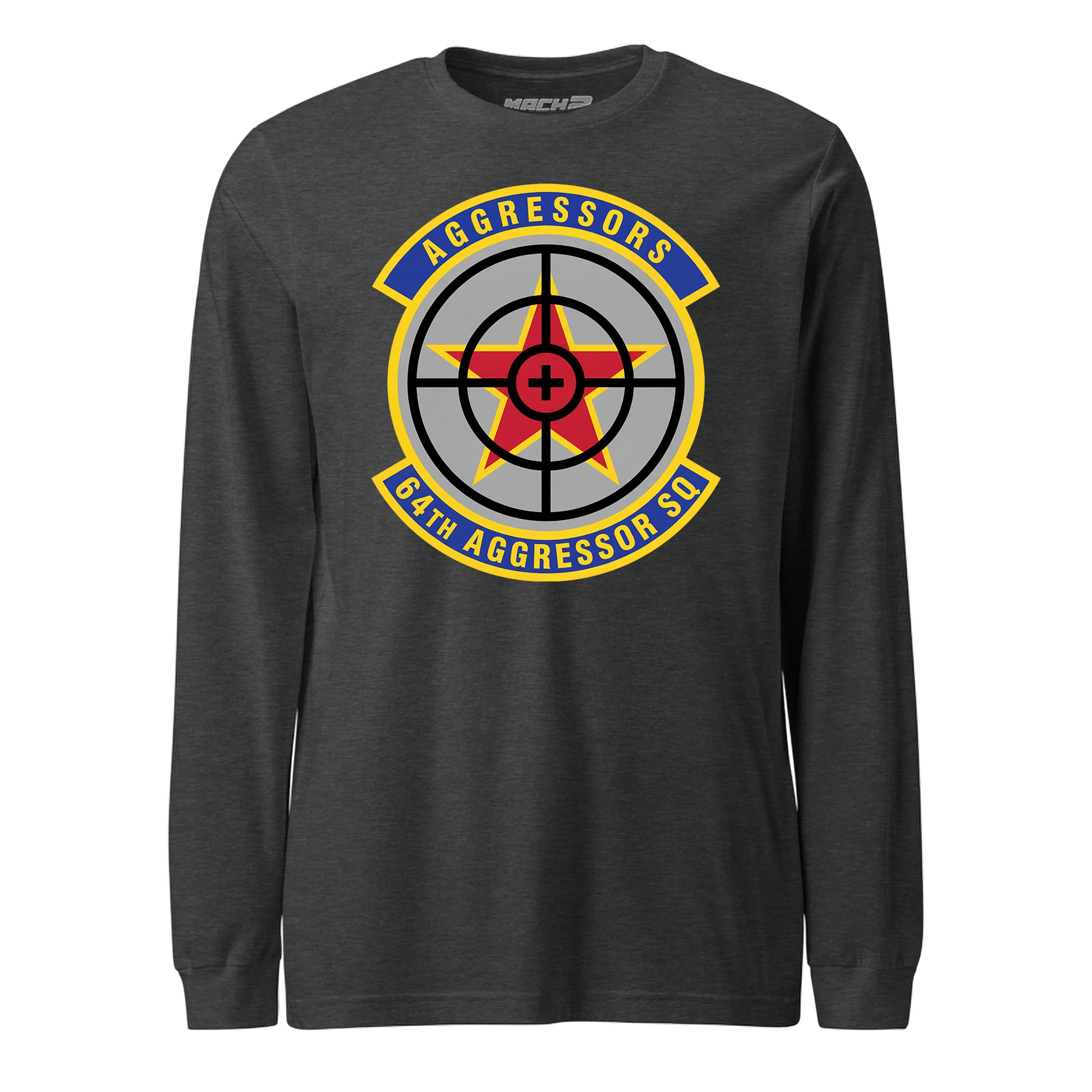 Mach2 Squadron Upload | 64TH AGGRESSOR SQUADRON | Long Sleeve | Charcoal Heather | MACH-LONG-SLEEVE-FRONT-CHARCOAL.jpg