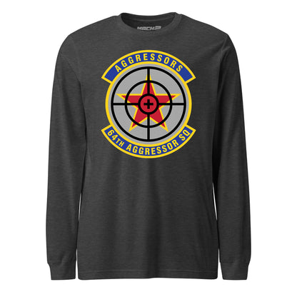 Mach2 Squadron Upload | 64TH AGGRESSOR SQUADRON | Long Sleeve | Charcoal Heather | MACH-LONG-SLEEVE-FRONT-CHARCOAL.jpg