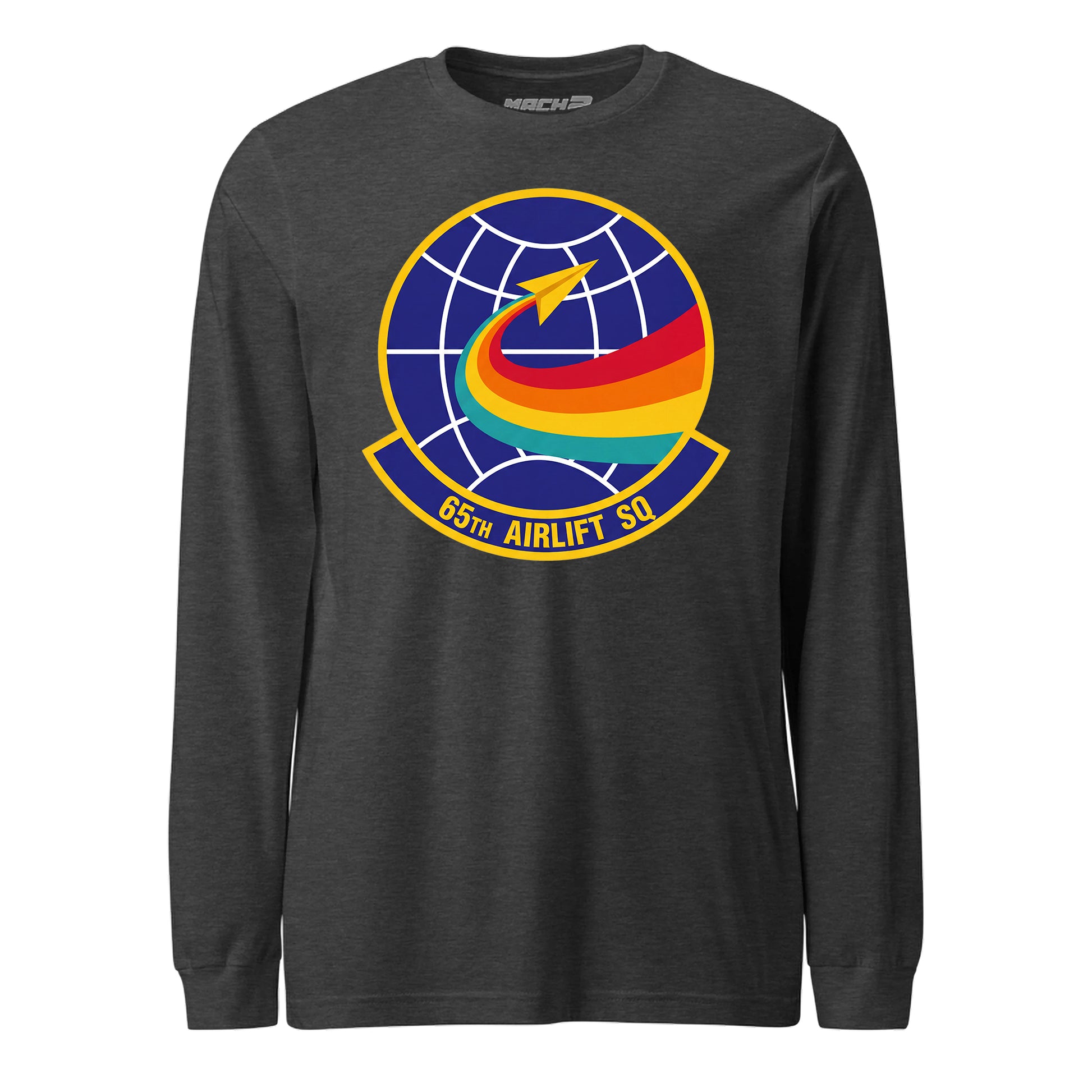 Mach2 Squadron Upload | 65TH AIRLIFT SQUADRON | Long Sleeve | Charcoal Heather | MACH-LONG-SLEEVE-FRONT-CHARCOAL.jpg