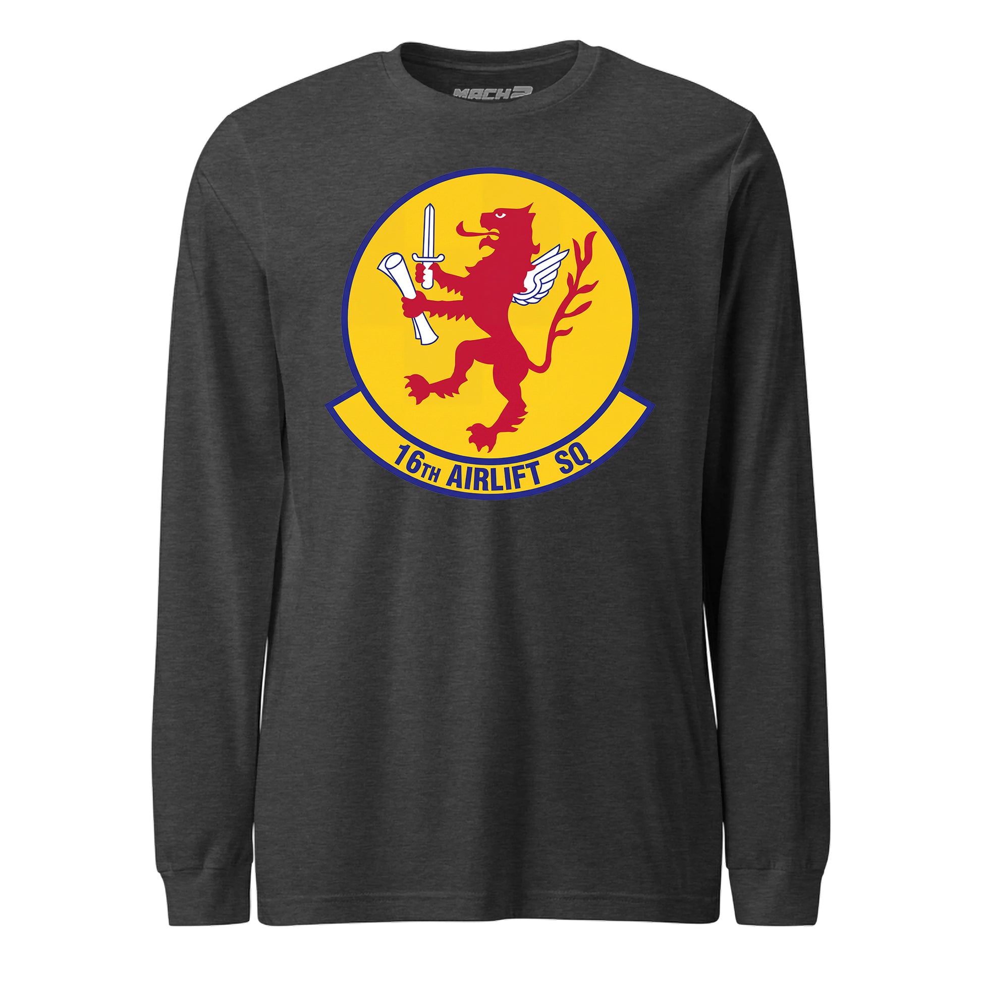 Mach2 Squadron Upload | 16TH AIRLIFT SQUADRON | Long Sleeve | Charcoal Heather | MACH-LONG-SLEEVE-FRONT-CHARCOAL.jpg