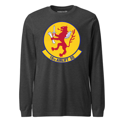 Mach2 Squadron Upload | 16TH AIRLIFT SQUADRON | Long Sleeve | Charcoal Heather | MACH-LONG-SLEEVE-FRONT-CHARCOAL.jpg
