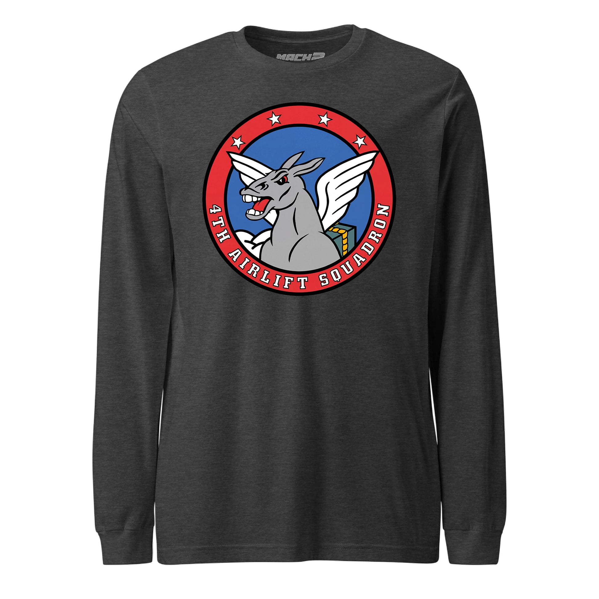 Mach2 Squadron Upload | 4TH AIRLIFT SQUADRON | Long Sleeve | Charcoal Heather | MACH-LONG-SLEEVE-FRONT-CHARCOAL.jpg