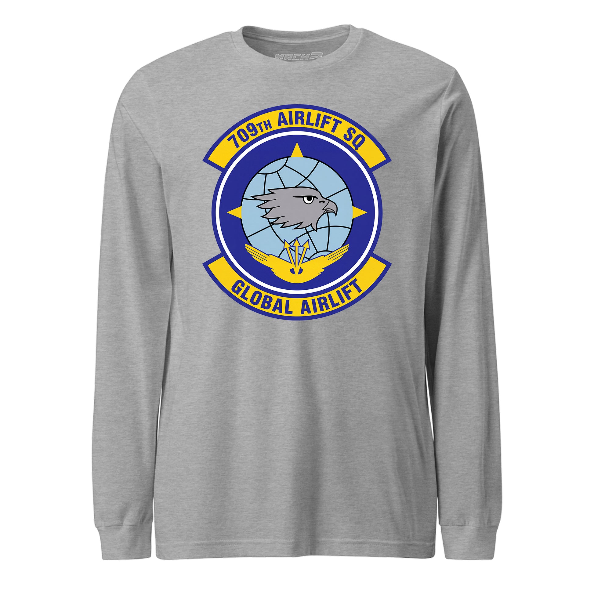 Mach2 Squadron Upload | 709TH AIRLIFT SQUADRON | Long Sleeve | Heather Grey | MACH-LONG-SLEEVE-FRONT-GREY.jpg