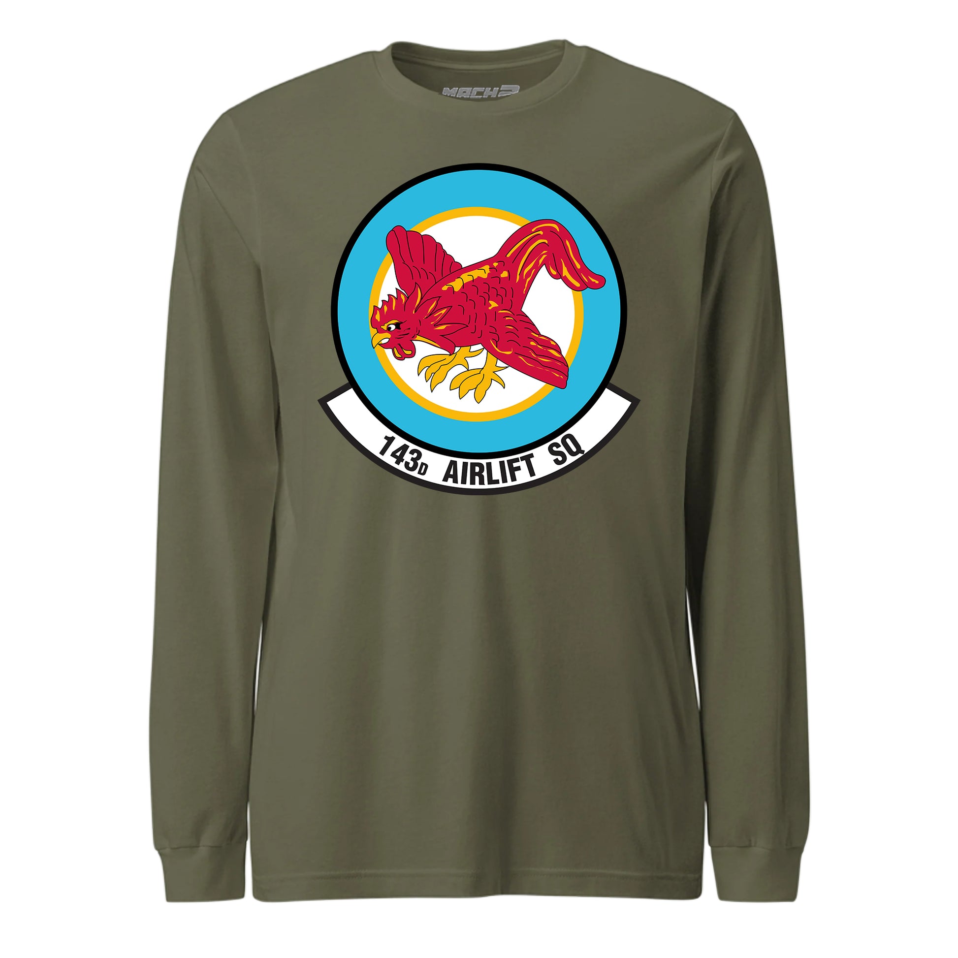 Mach2 Squadron Upload | 143RD AIRLIFT SQUADRON | Long Sleeve | OD Green | MACH-LONG-SLEEVE-FRONT-OD.jpg