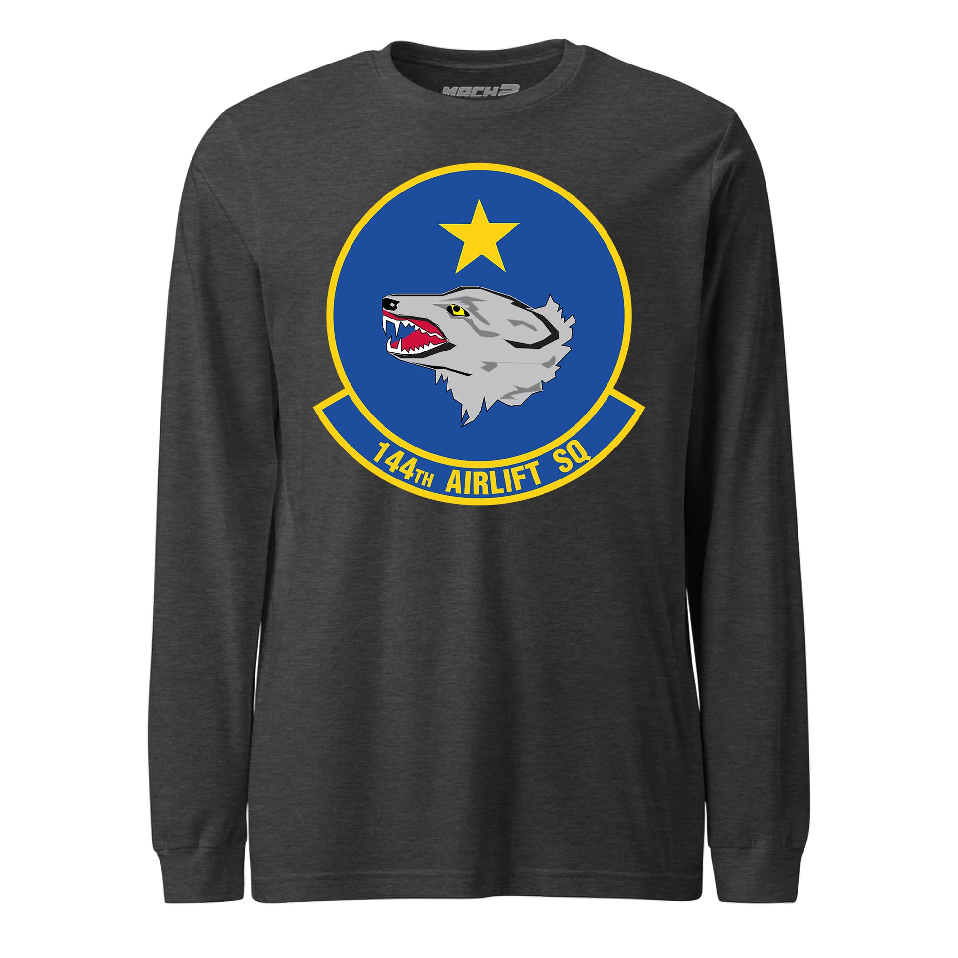 Mach2 Squadron Upload | 144TH AIRLIFT SQUADRON | Long Sleeve | Charcoal Heather | MACH-LONG-SLEEVE-FRONT-CHARCOAL.jpg