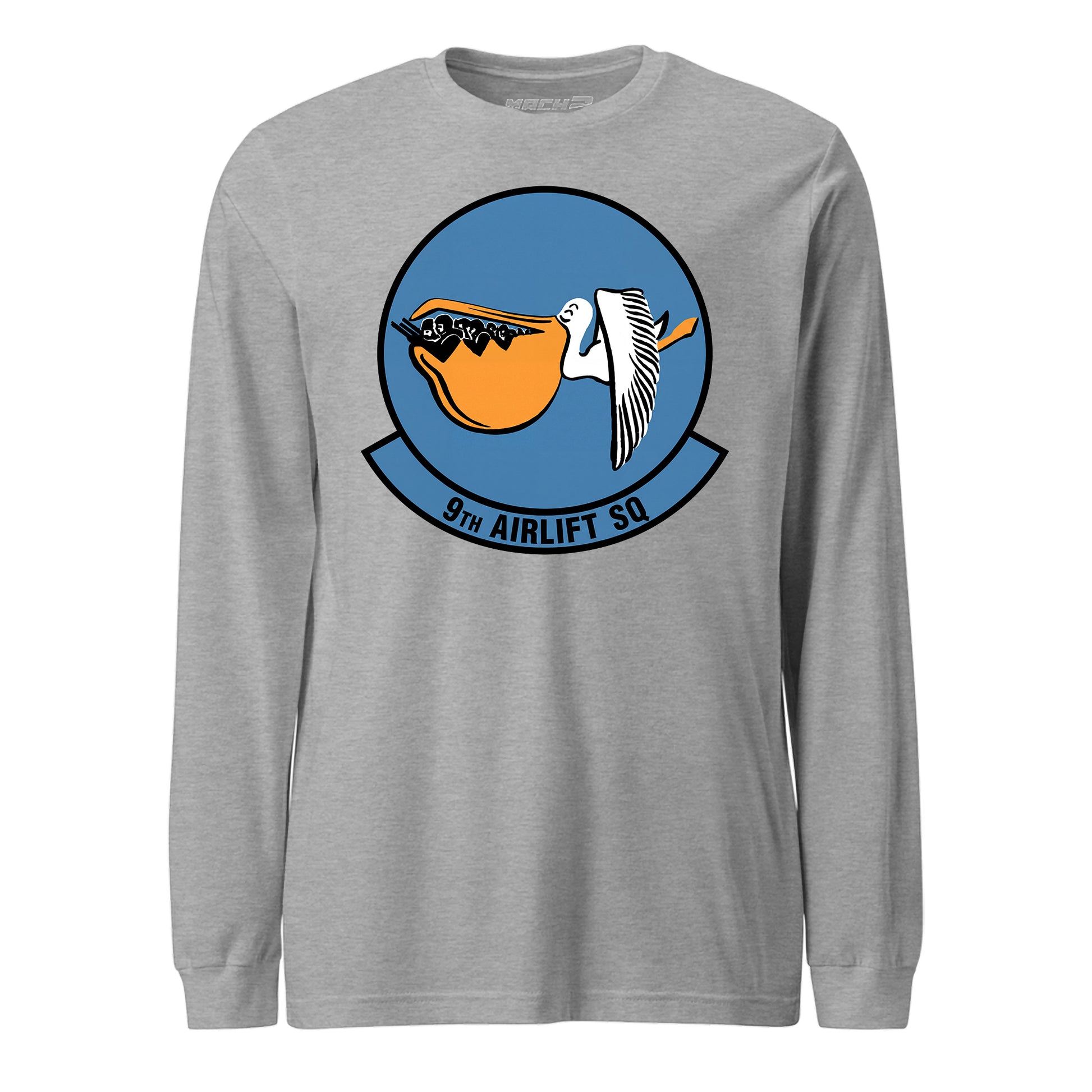 Mach2 Squadron Upload | 9TH AIRLIFT SQUADRON | Long Sleeve | Heather Grey | MACH-LONG-SLEEVE-FRONT-GREY.jpg