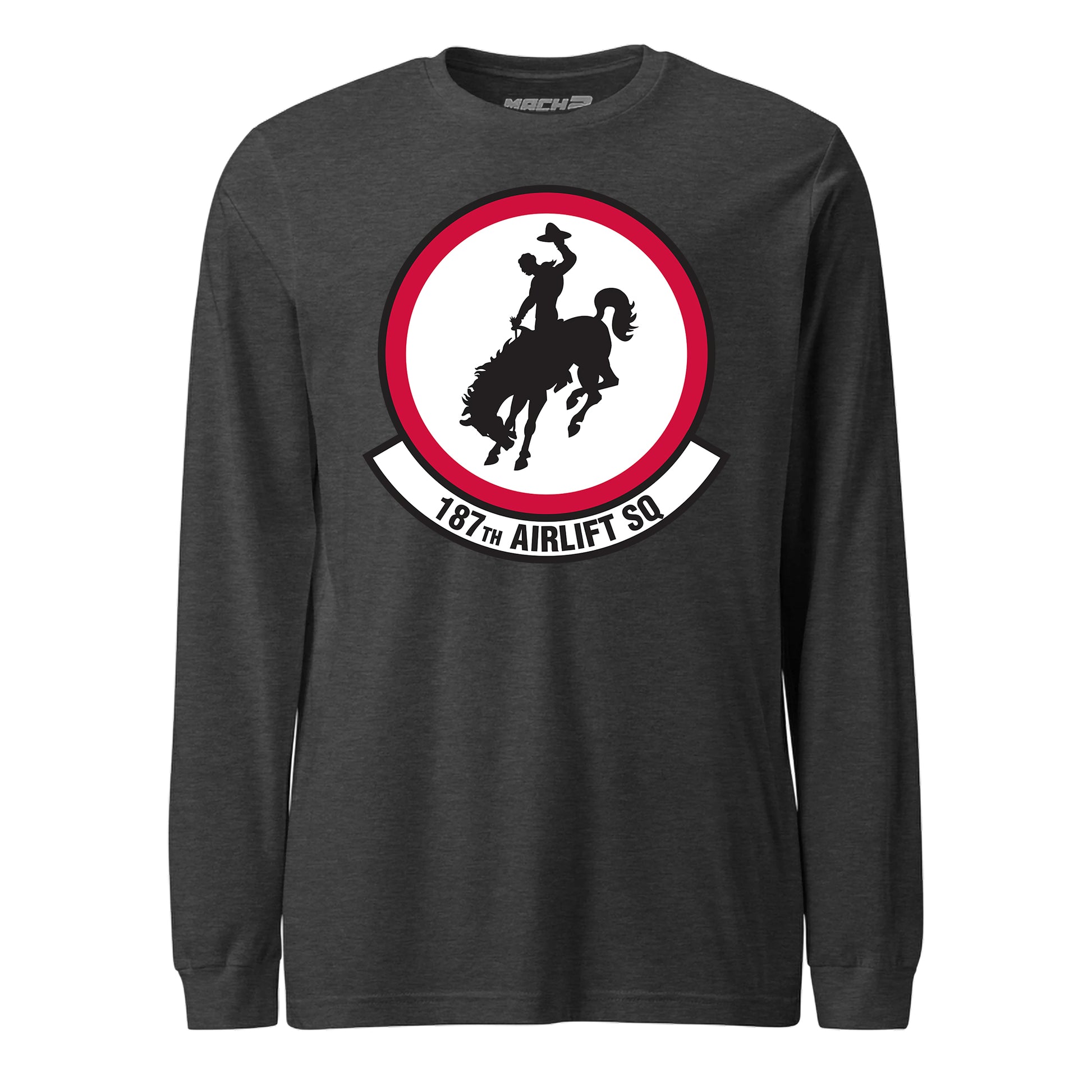 Mach2 Squadron Upload | 187TH AIRLIFT SQUADRON | Long Sleeve | Charcoal Heather | MACH-LONG-SLEEVE-FRONT-CHARCOAL.jpg