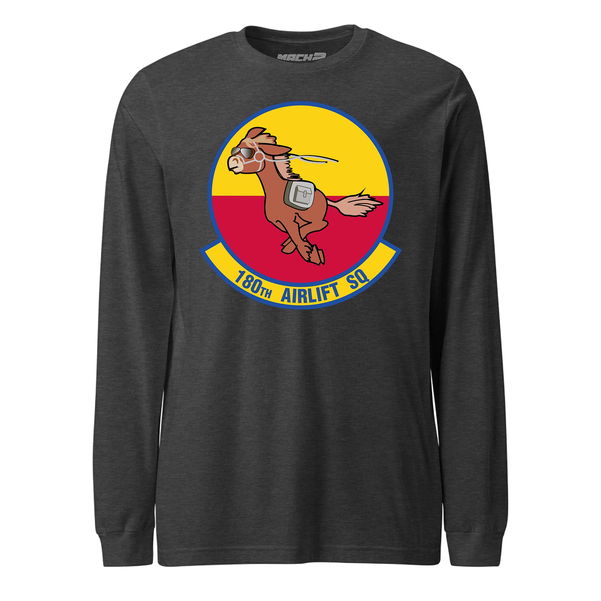 Mach2 Squadron Upload | 180TH AIRLIFT SQUADRON | Long Sleeve | Charcoal Heather | MACH-LONG-SLEEVE-FRONT-CHARCOAL.jpg