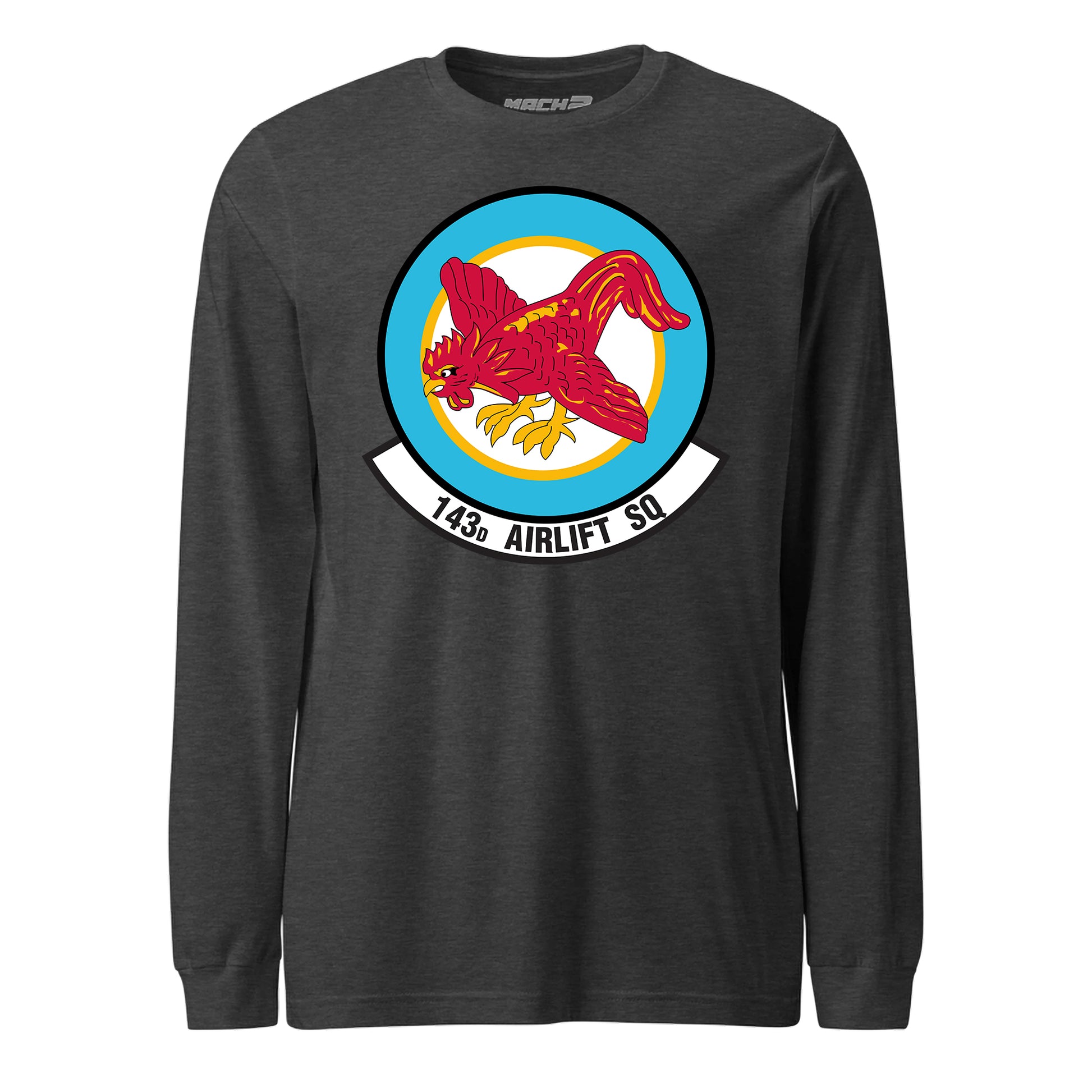 Mach2 Squadron Upload | 143RD AIRLIFT SQUADRON | Long Sleeve | Charcoal Heather | MACH-LONG-SLEEVE-FRONT-CHARCOAL.jpg