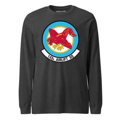 Mach2 Squadron Upload | 143RD AIRLIFT SQUADRON | Long Sleeve | Charcoal Heather | MACH-LONG-SLEEVE-FRONT-CHARCOAL.jpg