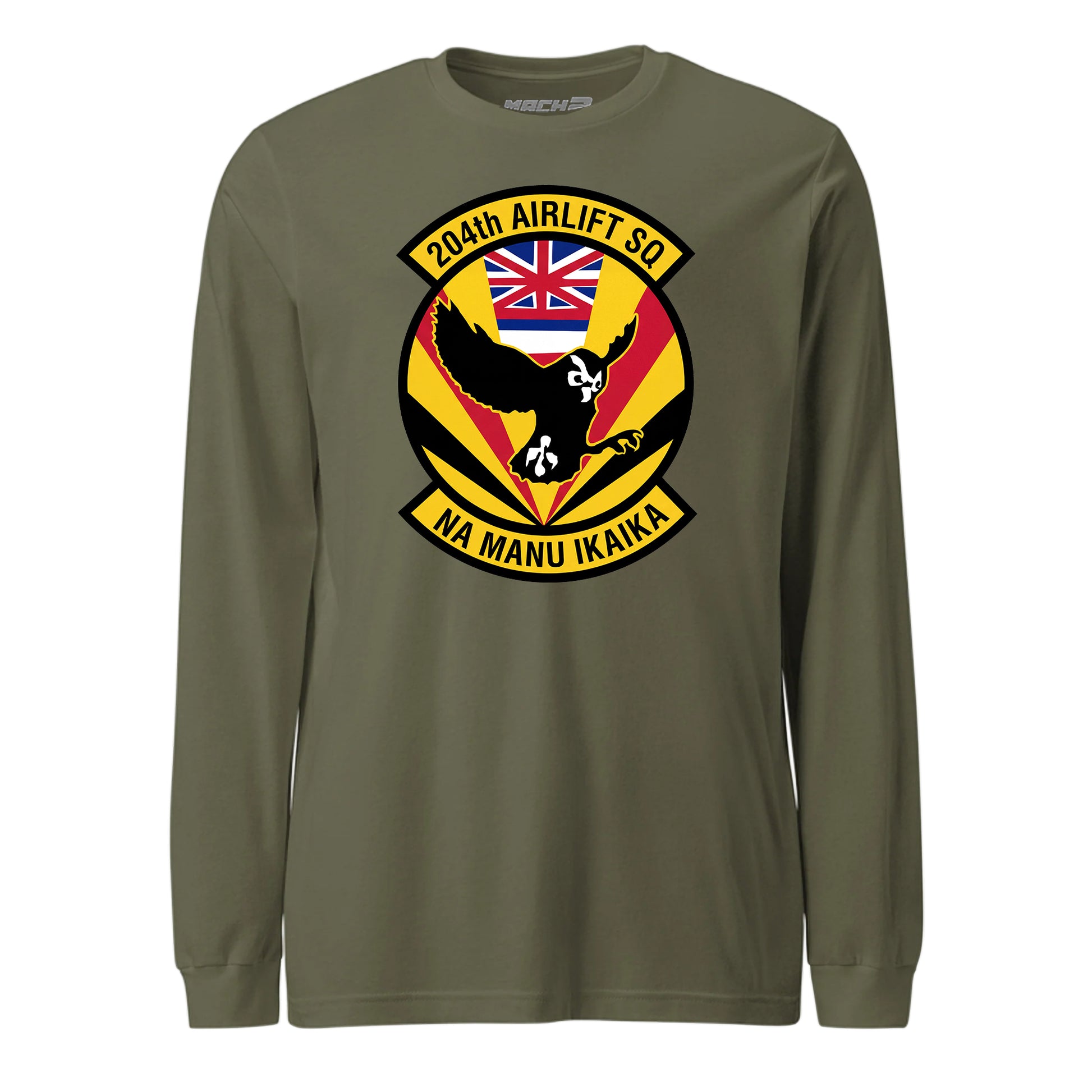 Mach2 Squadron Upload | 204TH AIRLIFT SQUADRON | Long Sleeve | OD Green | MACH-LONG-SLEEVE-FRONT-OD.jpg