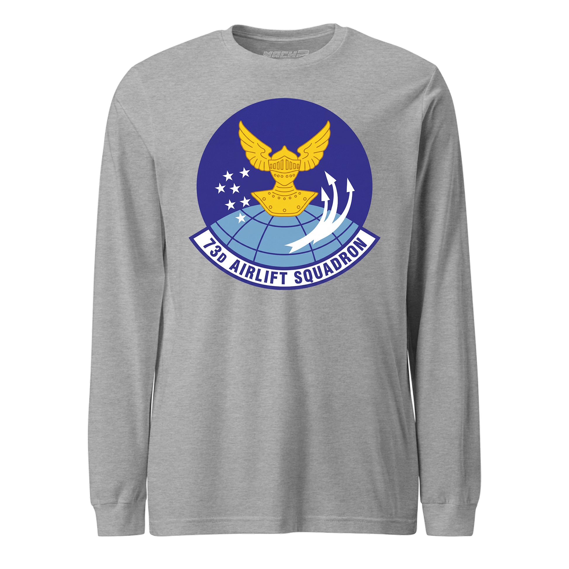 Mach2 Squadron Upload | 73RD AIRLIFT SQUADRON | Long Sleeve | Heather Grey | MACH-LONG-SLEEVE-FRONT-GREY.jpg