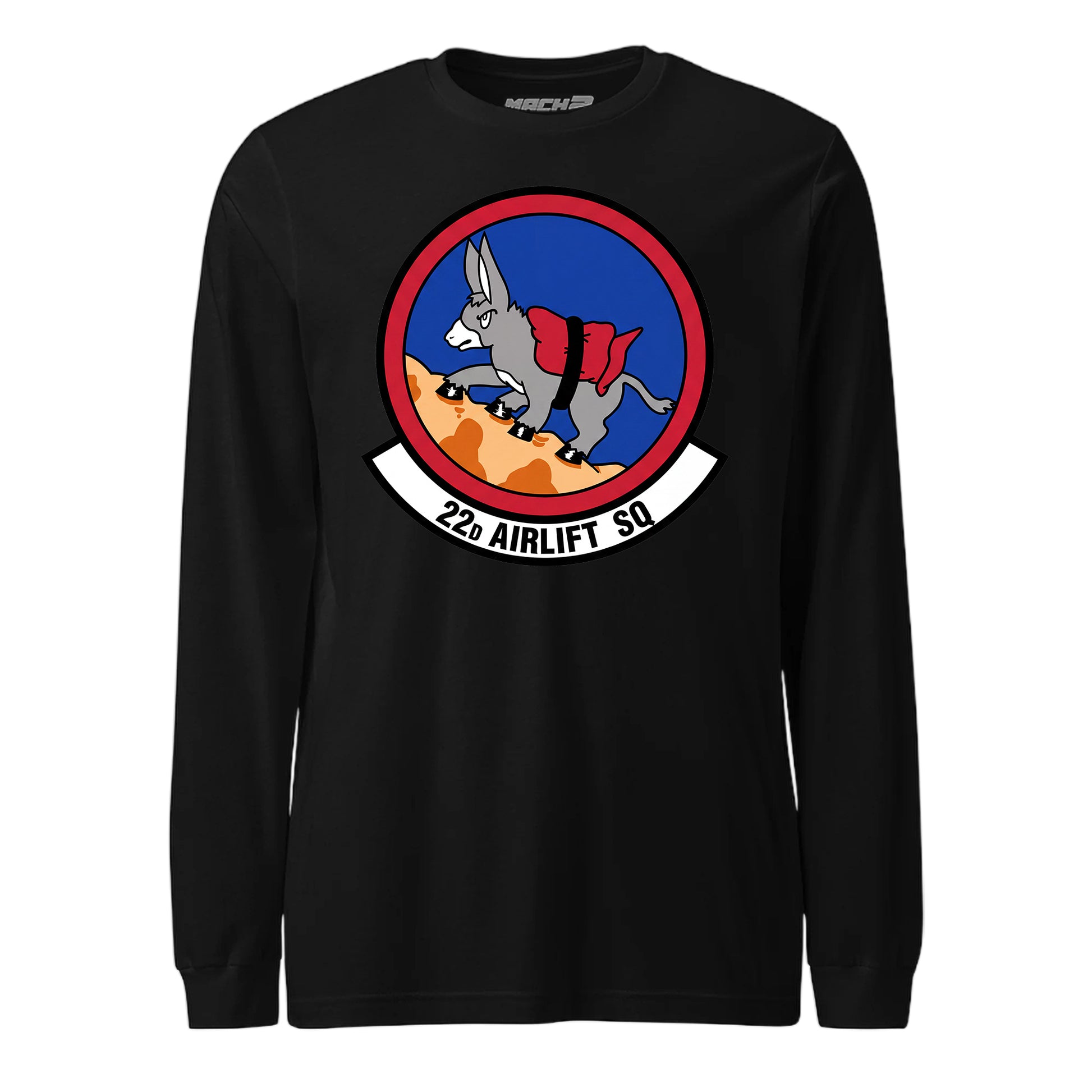 Mach2 Squadron Upload | 22ND AIRLIFT SQUADRON | Long Sleeve | Black | MACH-LONG-SLEEVE-FRONT-BLACK.jpg