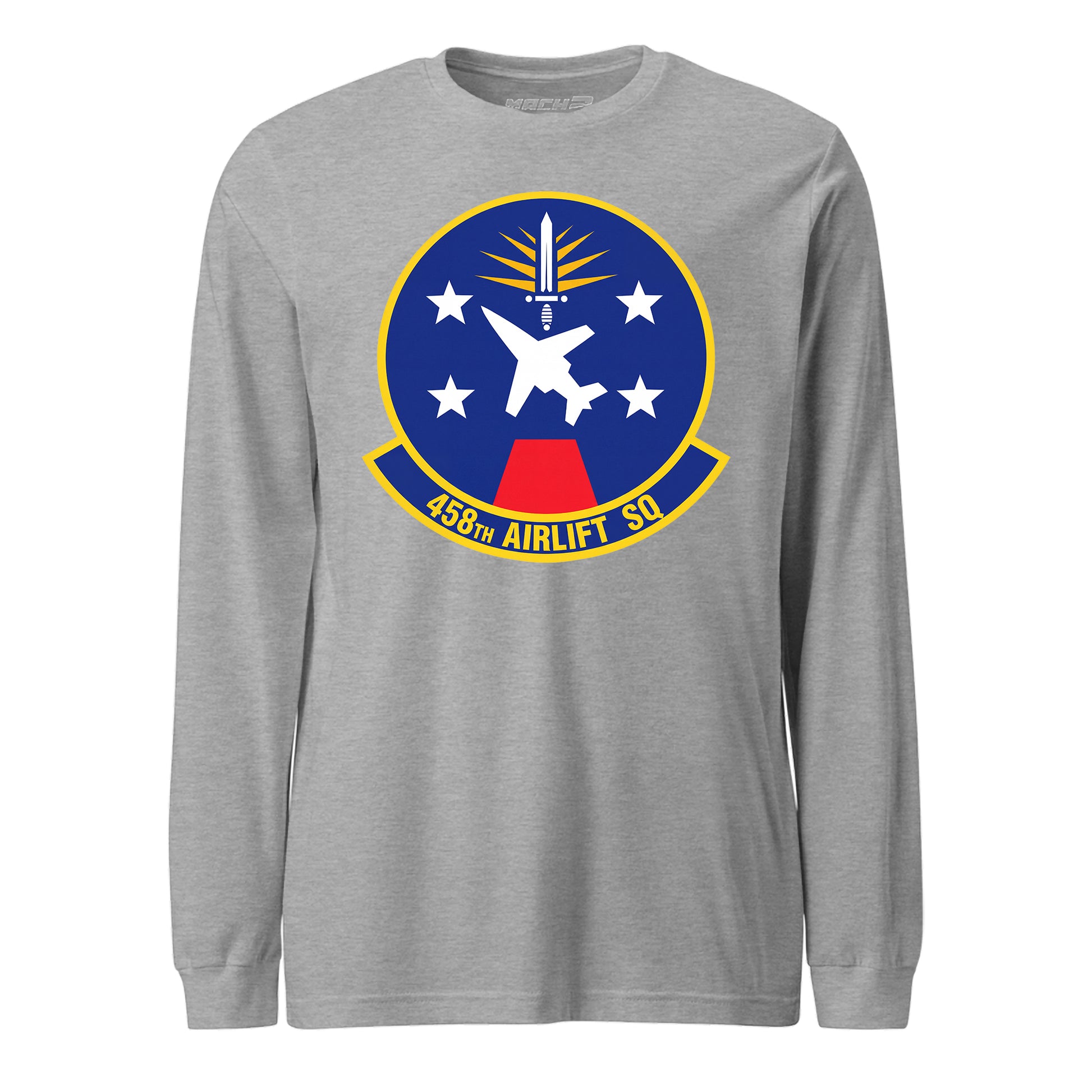 Mach2 Squadron Upload | 458TH AIRLIFT SQUADRON | Long Sleeve | Heather Grey | MACH-LONG-SLEEVE-FRONT-GREY.jpg