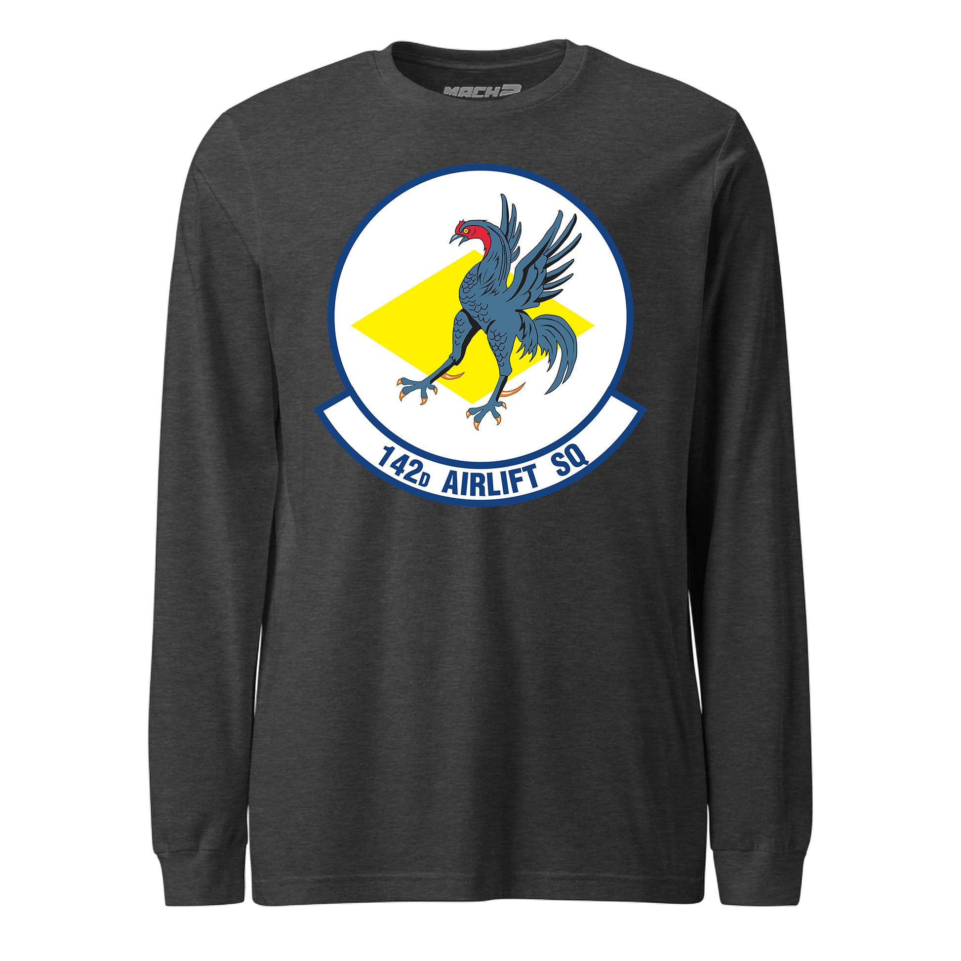 Mach2 Squadron Upload | 142ND AIRLIFT SQUADRON | Long Sleeve | Charcoal Heather | MACH-LONG-SLEEVE-FRONT-CHARCOAL.jpg
