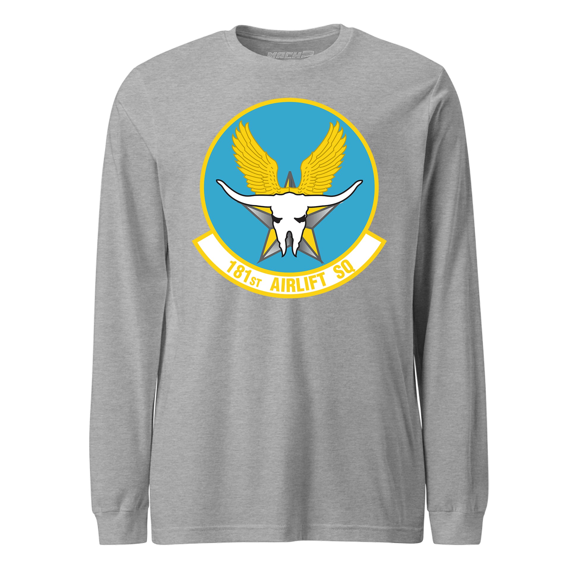 Mach2 Squadron Upload | 181ST AIRLIFT SQUADRON | Long Sleeve | Heather Grey | MACH-LONG-SLEEVE-FRONT-GREY.jpg