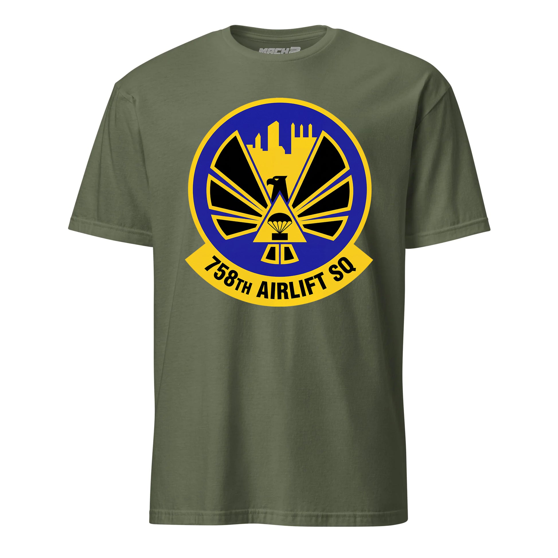 Mach2 Squadron Upload | 758TH AIRLIFT SQUADRON | T-Shirt | OD Green | MACH-SHORT-SLEEVE-FRONT-OD.jpg