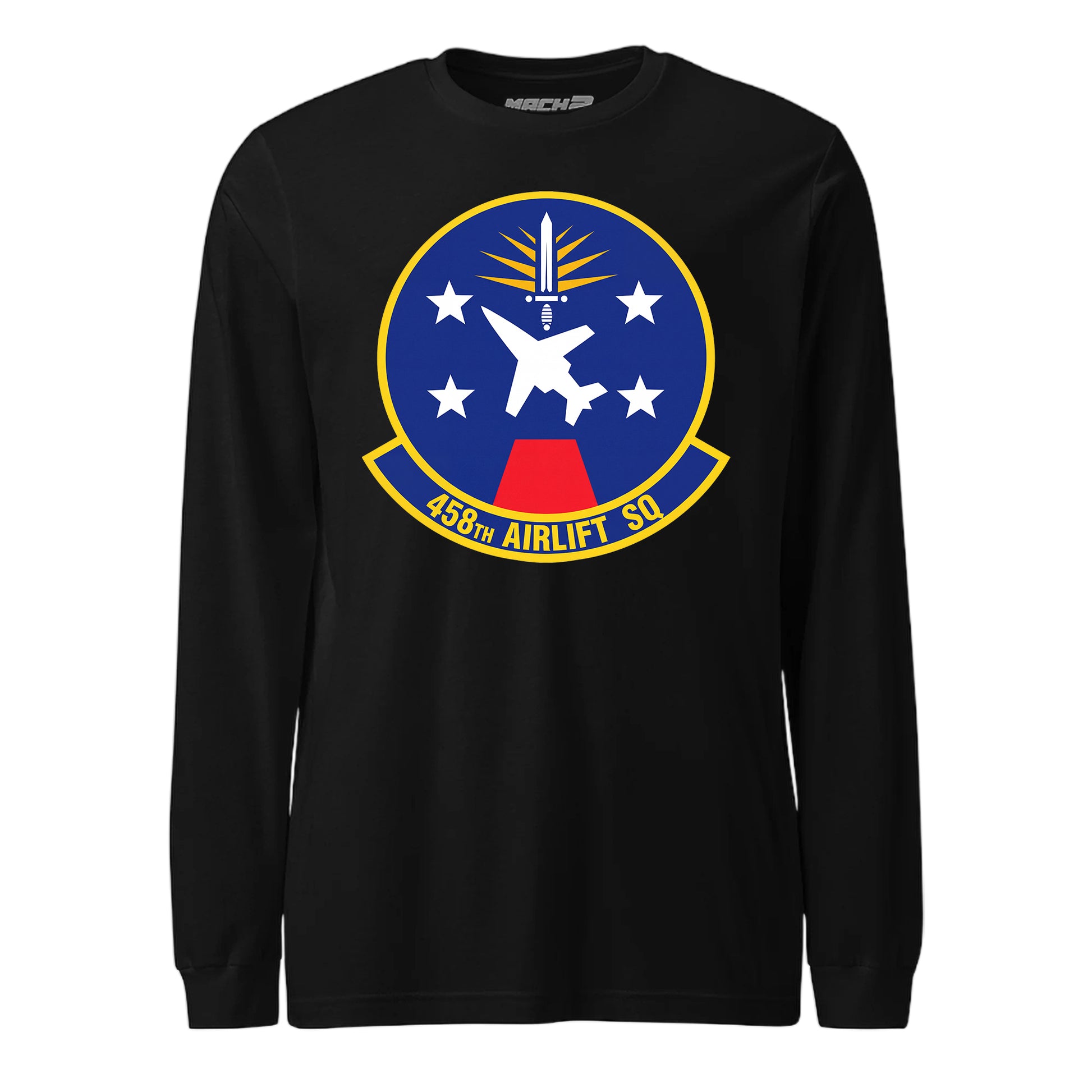 Mach2 Squadron Upload | 458TH AIRLIFT SQUADRON | Long Sleeve | Black | MACH-LONG-SLEEVE-FRONT-BLACK.jpg