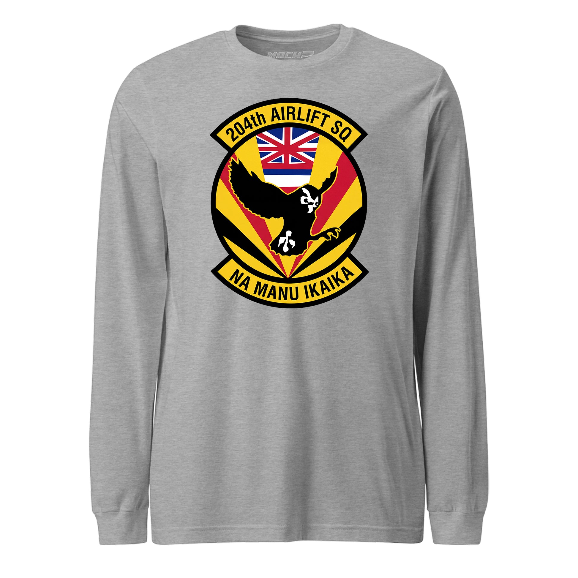 Mach2 Squadron Upload | 204TH AIRLIFT SQUADRON | Long Sleeve | Heather Grey | MACH-LONG-SLEEVE-FRONT-GREY.jpg