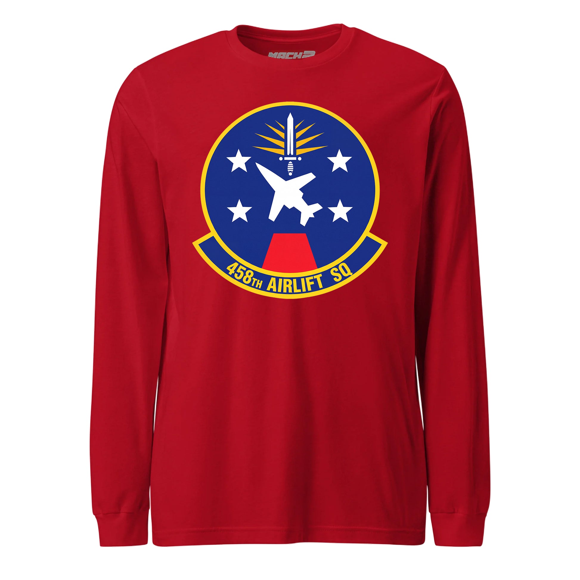 Mach2 Squadron Upload | 458TH AIRLIFT SQUADRON | Long Sleeve | Red | MACH-LONG-SLEEVE-FRONT-RED.jpg