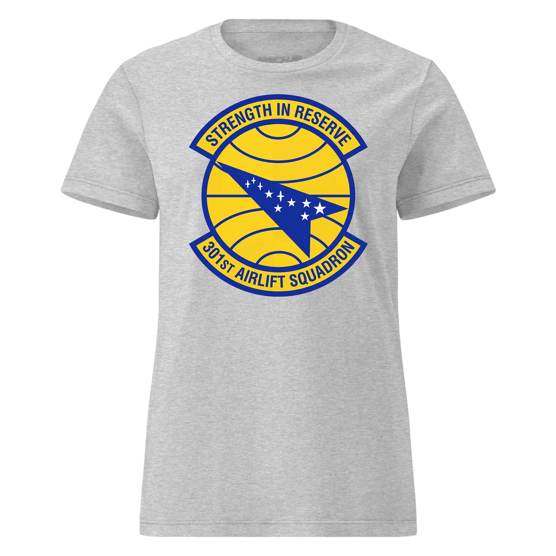 Mach2 Squadron Upload | 301ST AIRLIFT SQUADRON | Womens | Heather Grey | MACH-WOMENS-FRONT-GREY.jpg