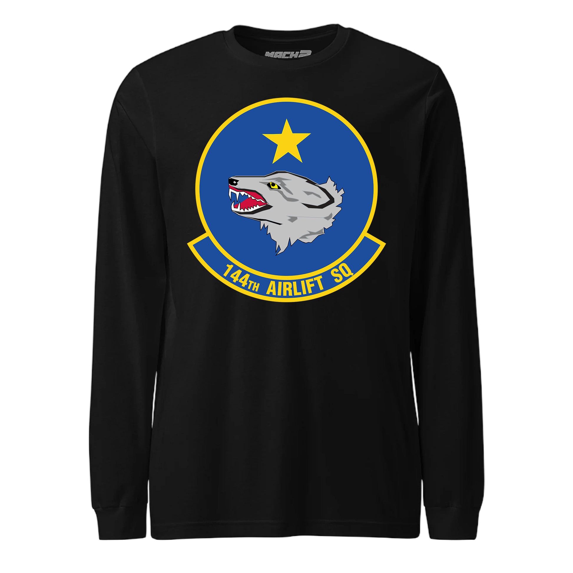 Mach2 Squadron Upload | 144TH AIRLIFT SQUADRON | Long Sleeve | Black | MACH-LONG-SLEEVE-FRONT-BLACK.jpg